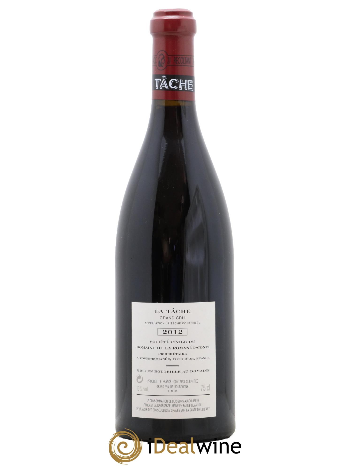 La Tâche Grand Cru Domaine de la Romanée-Conti  2012 - Lot de 1 bouteille - 1
