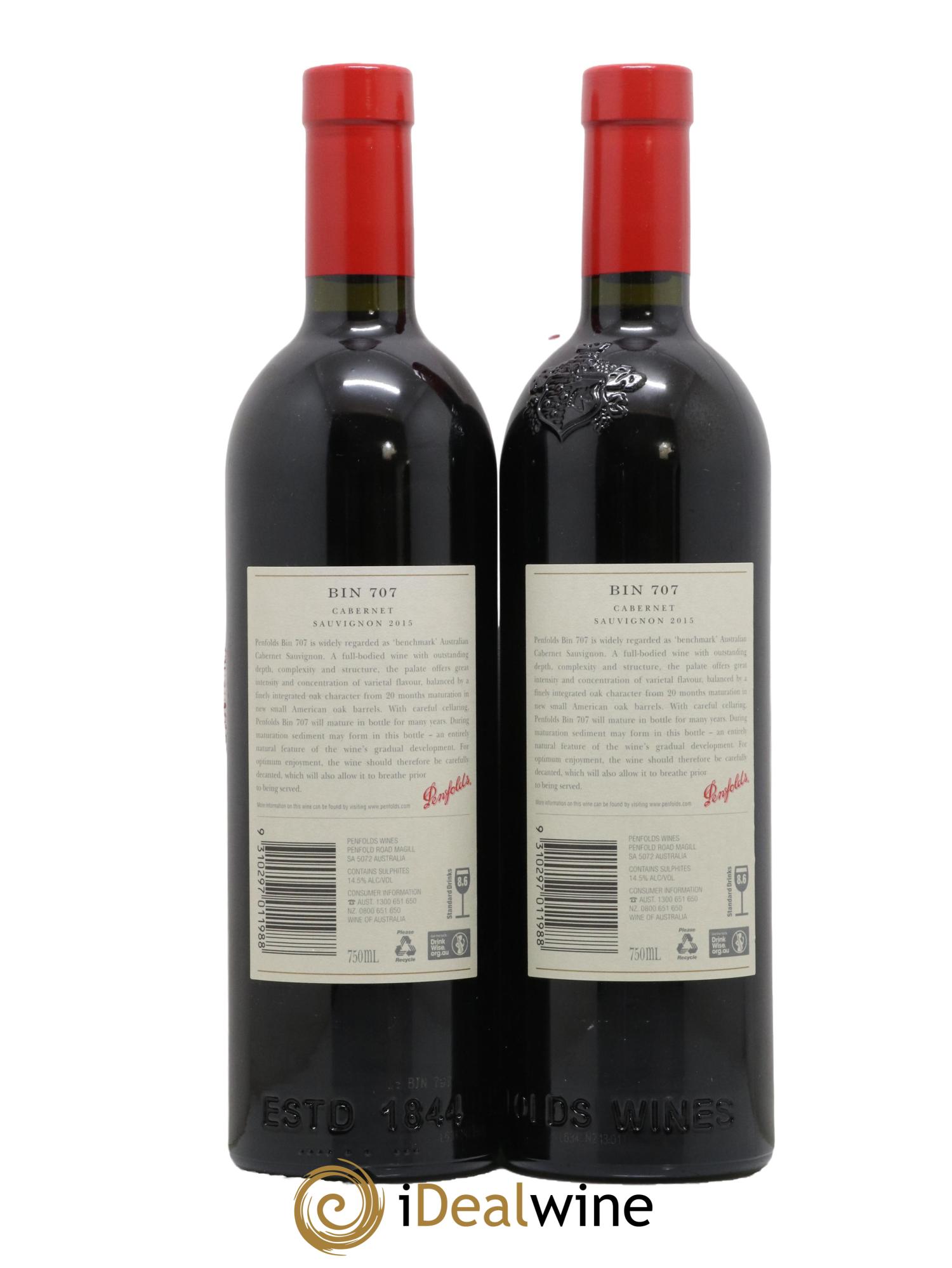 South Australia Penfolds Wines Bin 707 Cabernet Sauvignon 2015 - Lotto di 2 bottiglie - 1