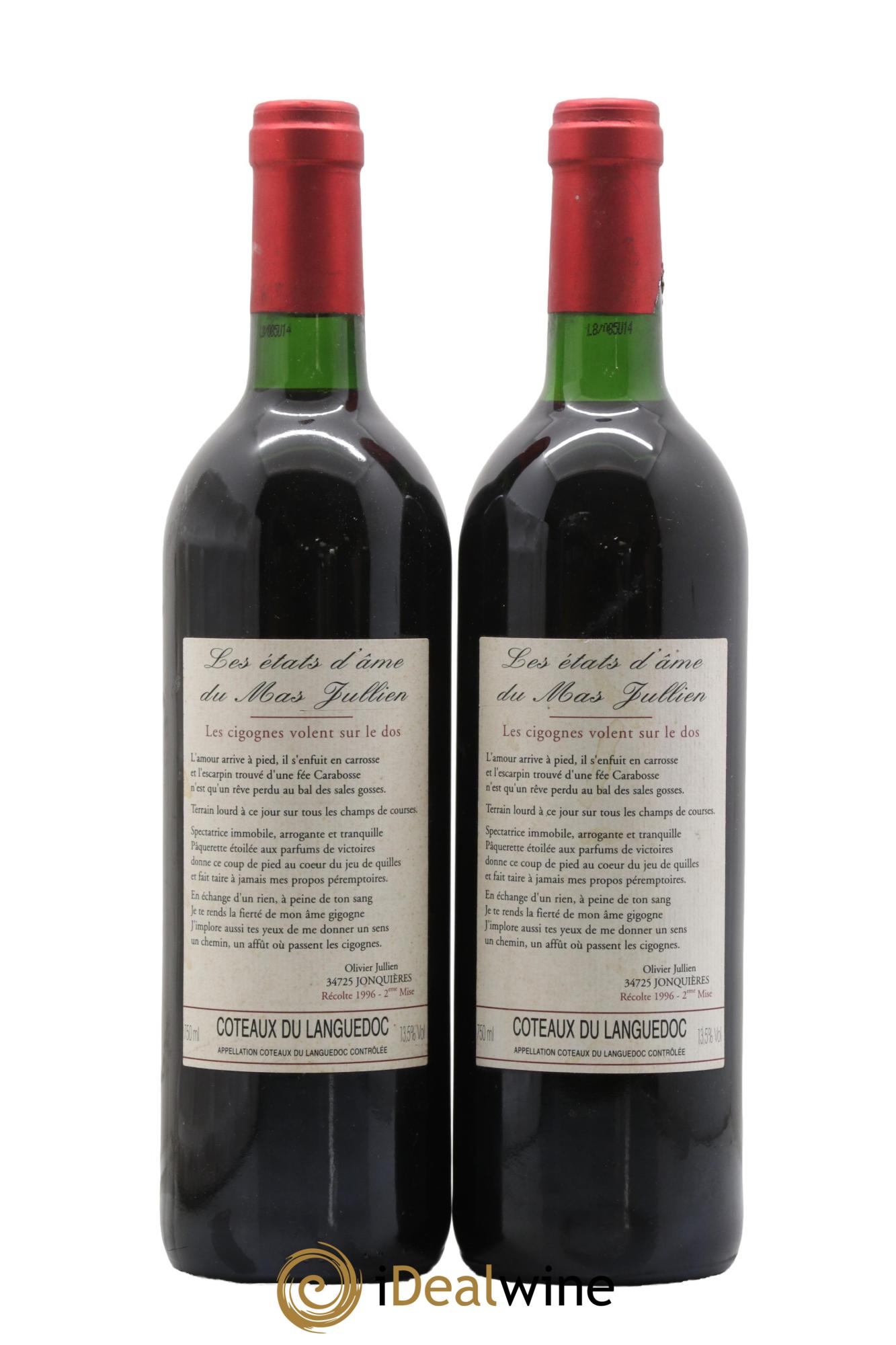 Terrasses du Larzac Mas Jullien Les Etats d'Ame du Mas Jullien Olivier Jullien 1996 - Lot de 2 bouteilles - 0