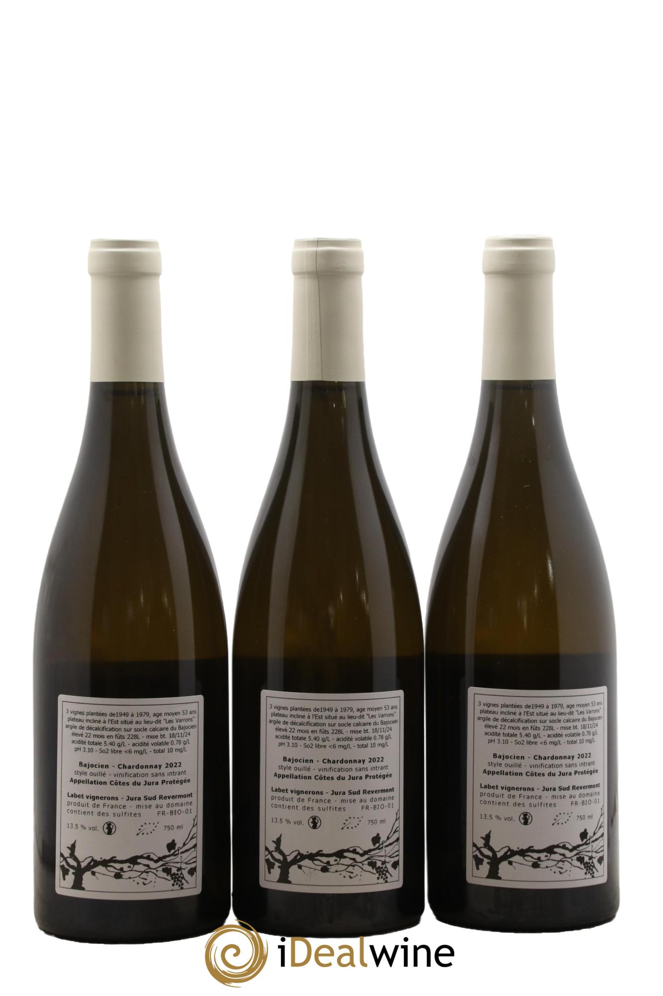 Côtes du Jura Chardonnay Bajocien Romain - Julien  - Charline Labet 2022 - Lot de 3 bouteilles - 1