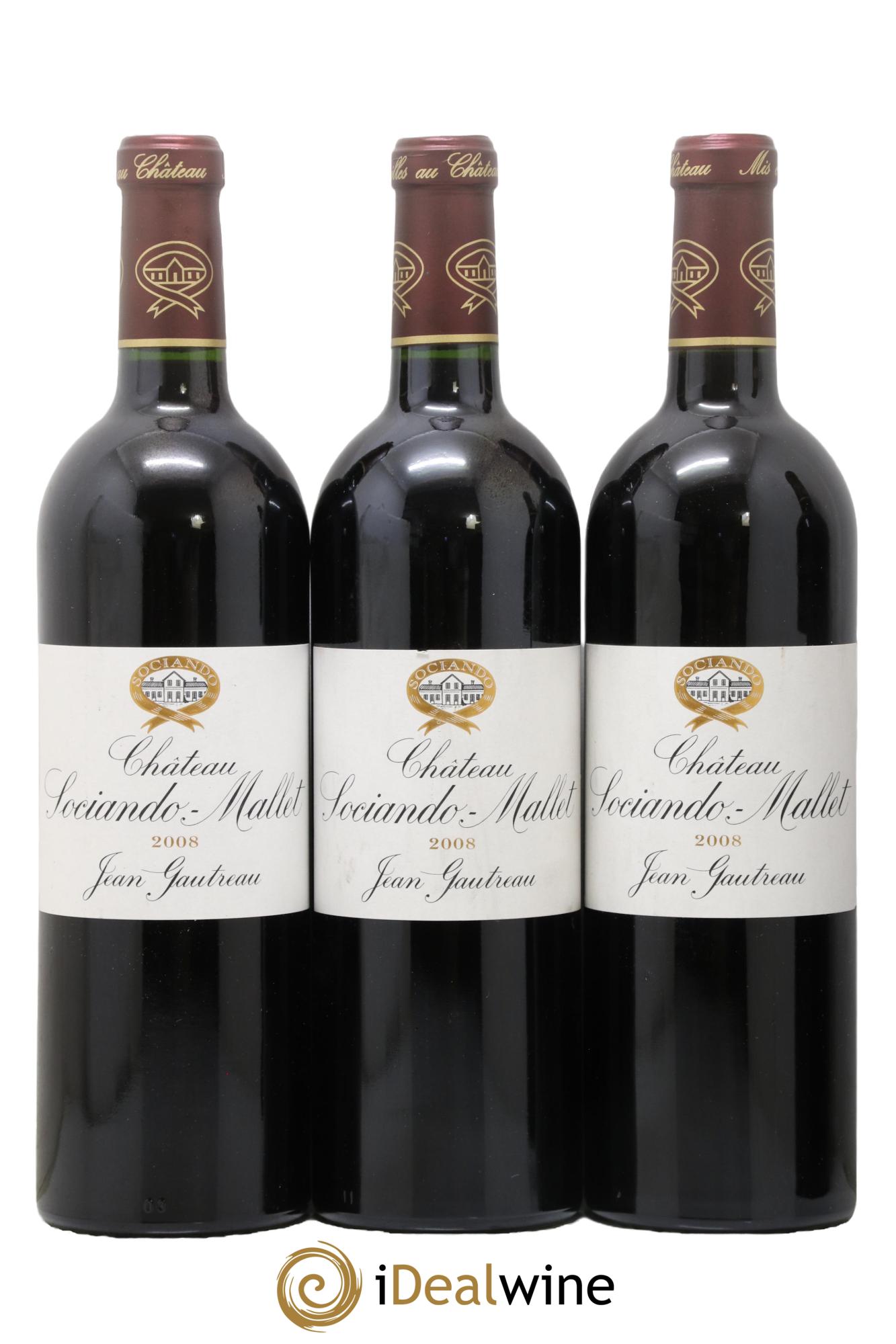 Château Sociando Mallet 2008 - Lotto di 3 bottiglie - 0