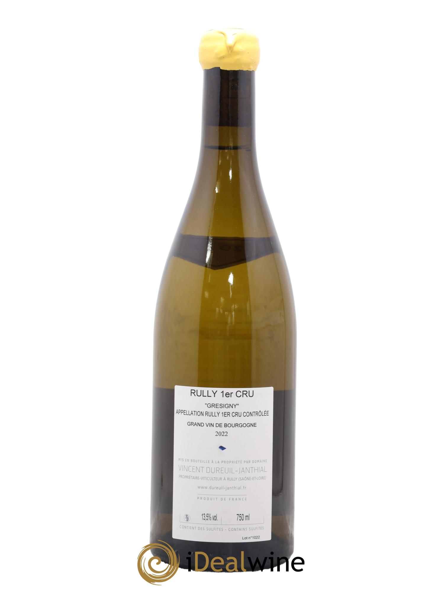 Rully 1er Cru Grésigny Vieilles Vignes Vincent Dureuil-Janthial 2022 - Lot of 1 bottle - 1