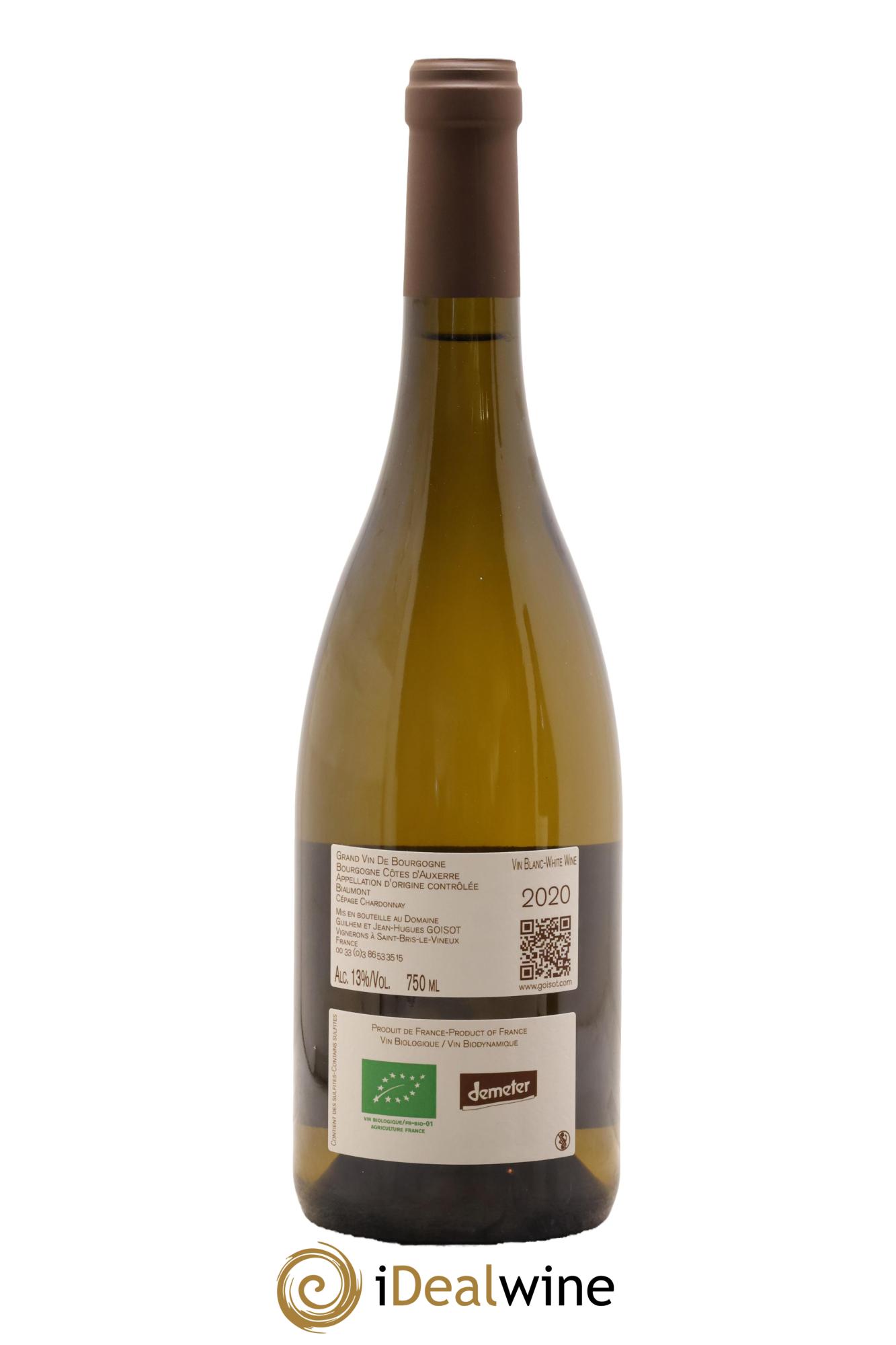 Bourgogne Côtes d'Auxerre Biaumont Goisot 2020 - Lot de 1 bouteille - 1