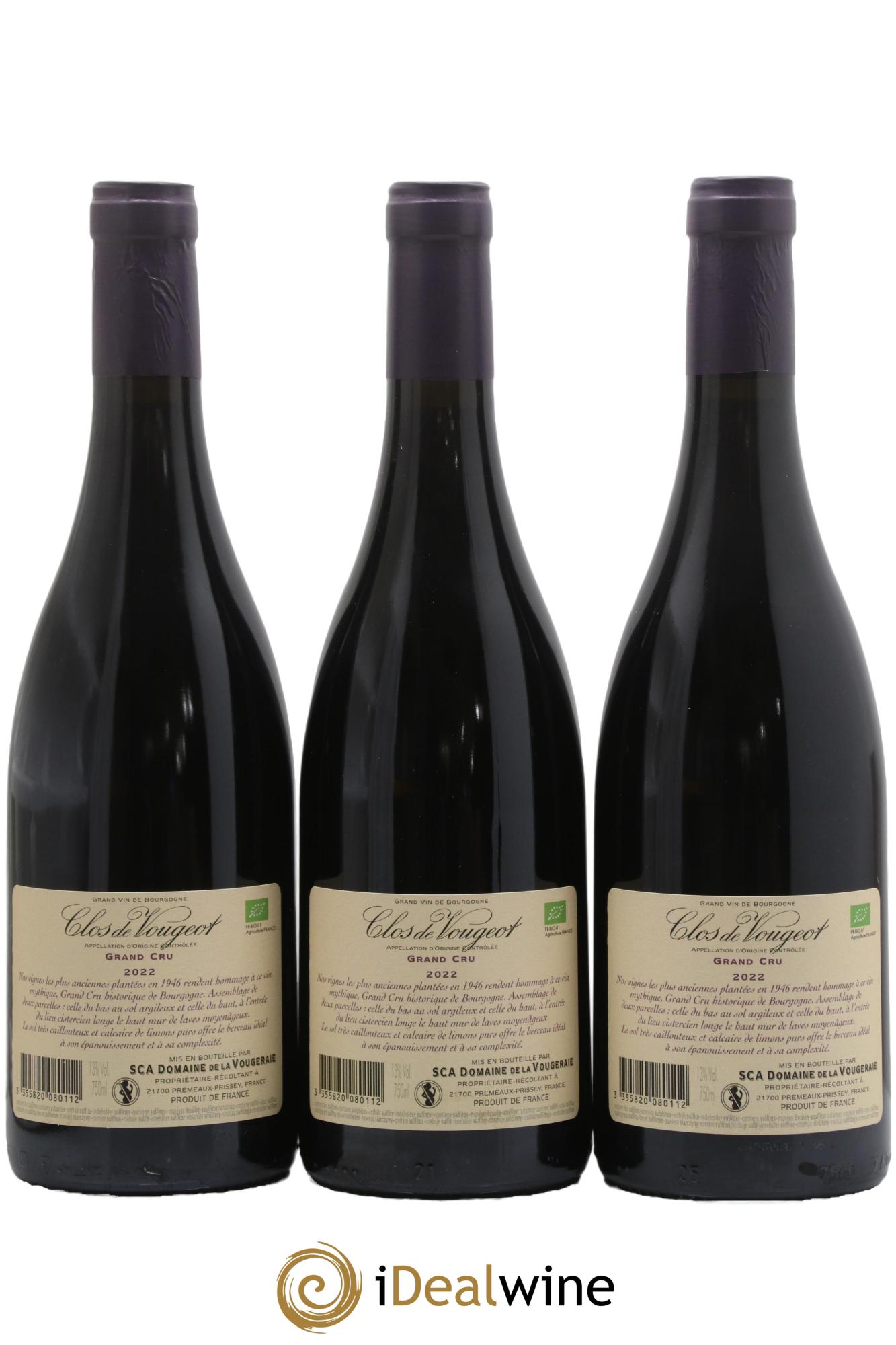 Clos de Vougeot Grand Cru La Vougeraie 2022 - Lot de 3 bouteilles - 1
