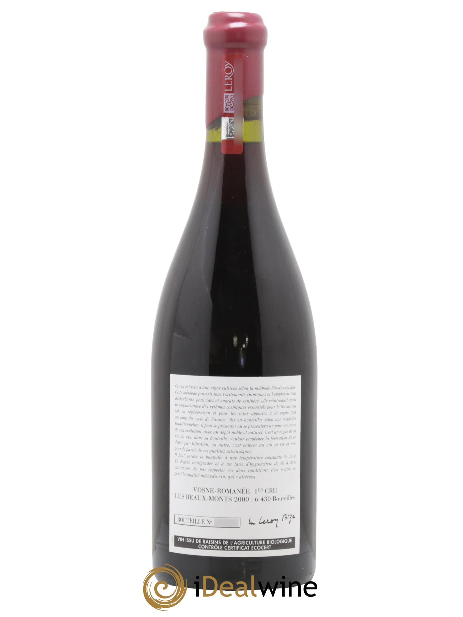 Vosne-Romanée 1er Cru Les Beaux-Monts Leroy (Domaine) 2000 - Lot de 1 bouteille - 1