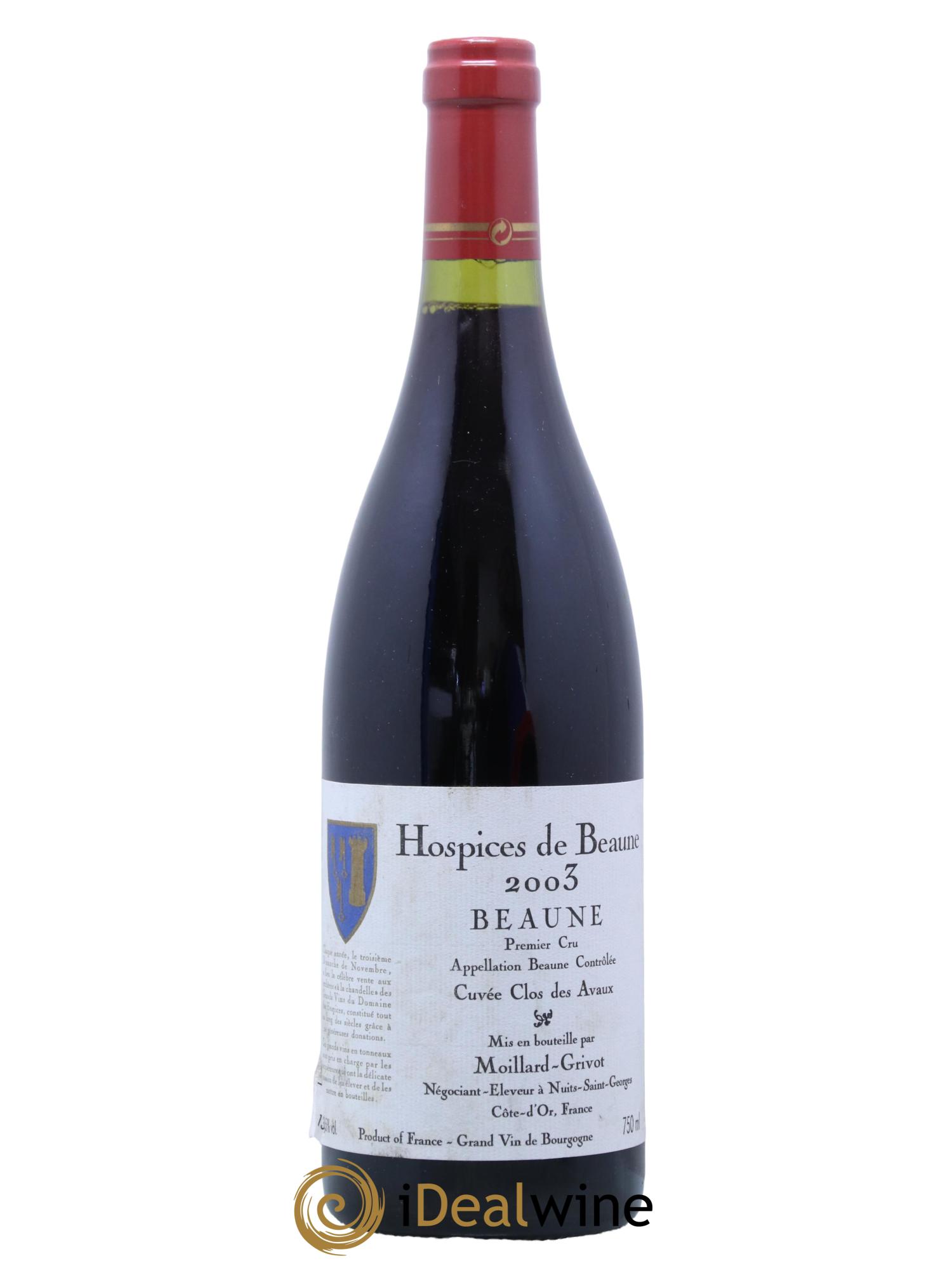 Beaune 1er Cru Hospices de Beaune Clos des Avaux Moillard Grivot 2003 - Lot de 1 bouteille - 0