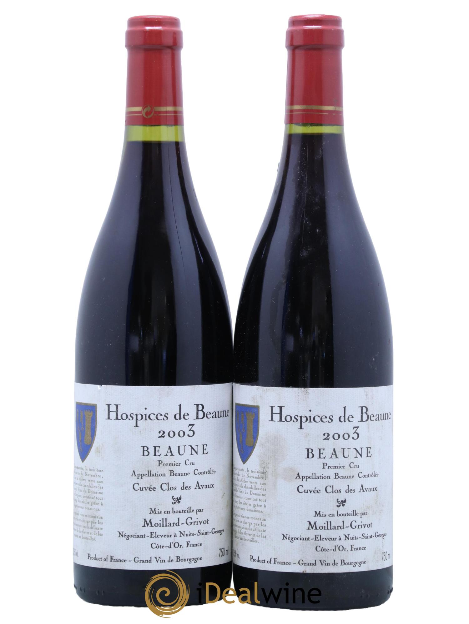 Beaune 1er Cru Hospices de Beaune Clos des Avaux Moillard Grivot 2003 - Lot de 2 bouteilles - 0
