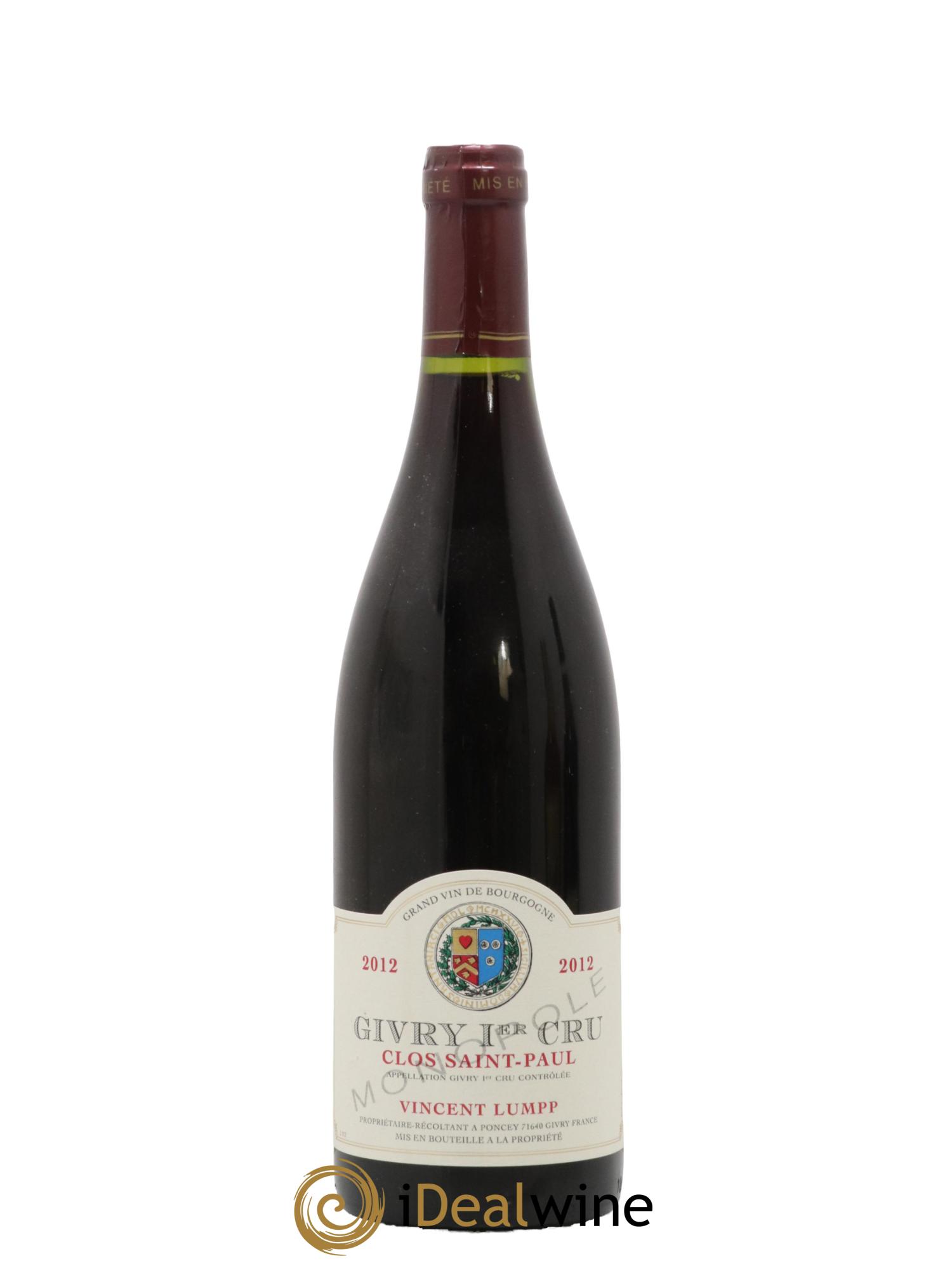 Givry 1er Cru Clos Saint Paul Vincent Lumpp 2012 - Lot de 1 bouteille - 0