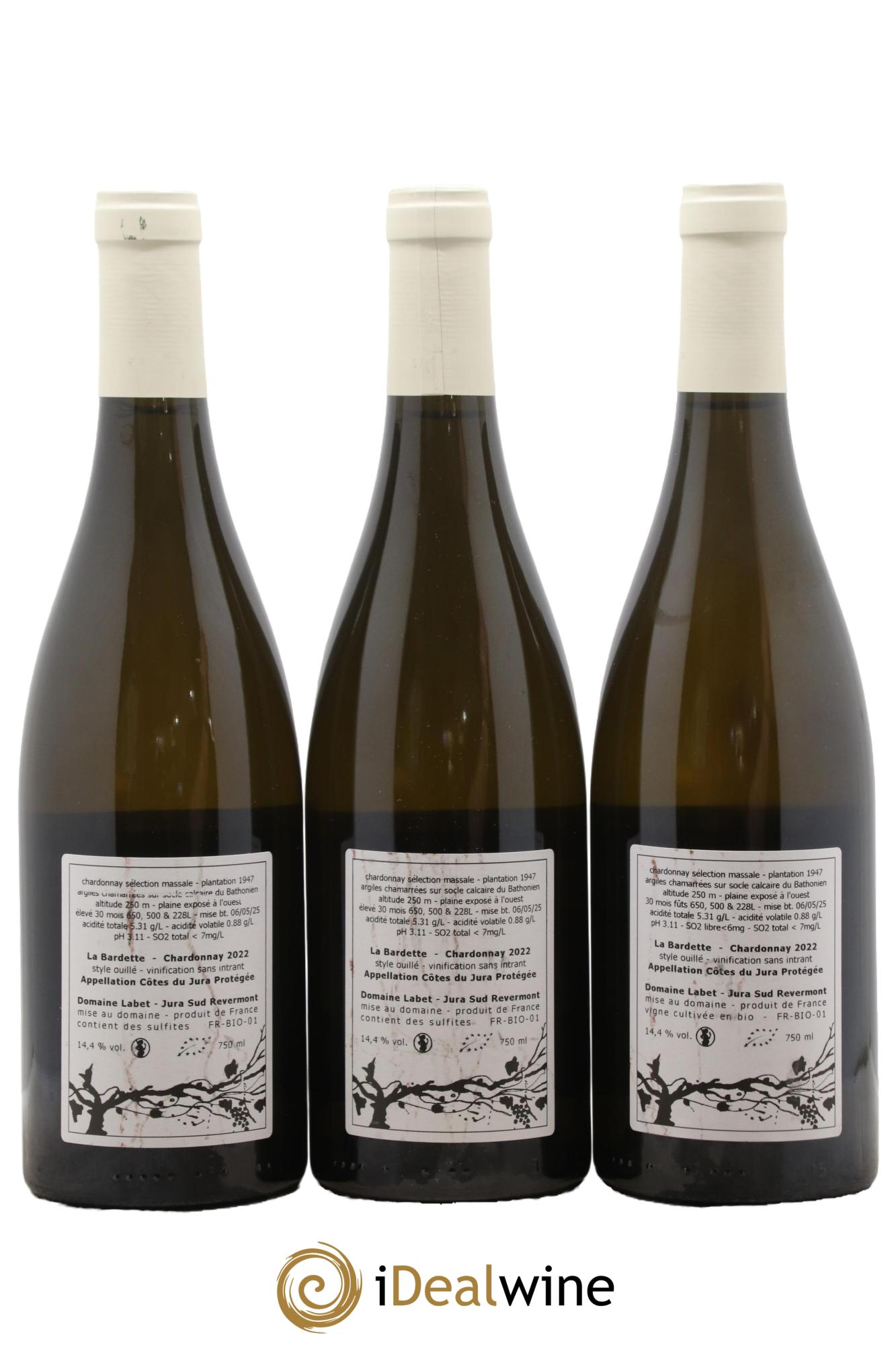 Côtes du Jura Chardonnay La Bardette Romain - Julien - Charline Labet 2022 - Lot de 3 bouteilles - 1