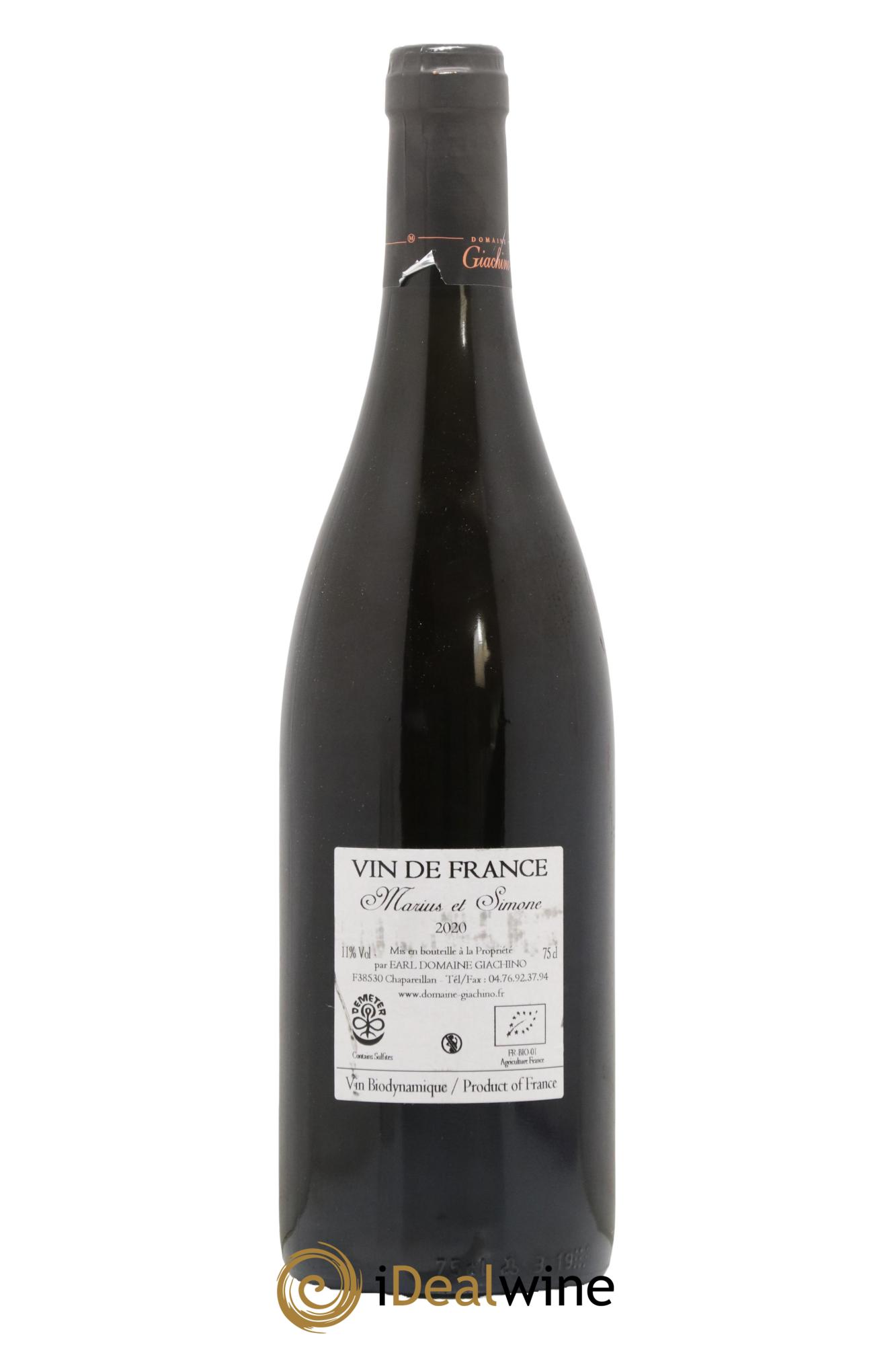 Vin de France (anciennement Vin de Savoie) Marius et Simone Giachino  2020 - Lot of 1 bottle - 1