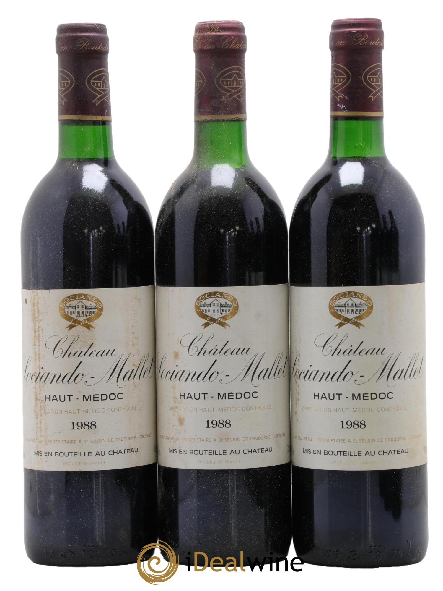 Château Sociando Mallet 1988 - Lotto di 3 bottiglie - 0