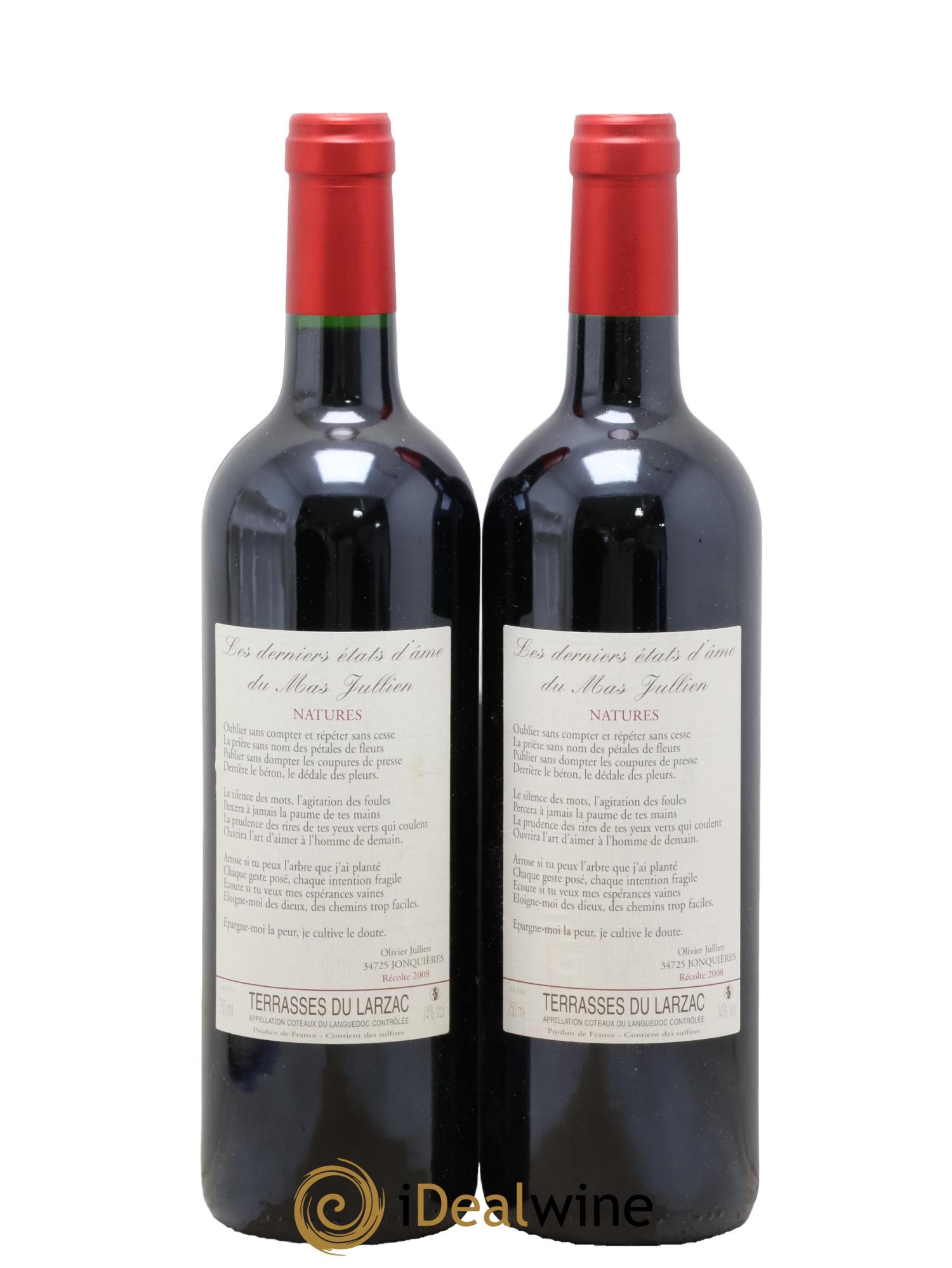 Terrasses du Larzac Mas Jullien Les Etats d'Ame du Mas Jullien Olivier Jullien 2008 - Lot de 2 bouteilles - 0