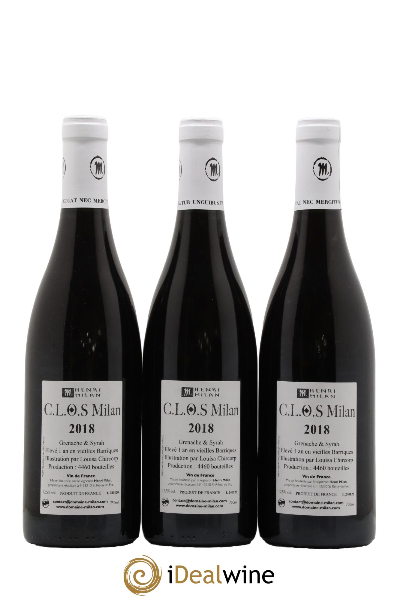 Vin de France Clos Milan Henri Milan 2018 - Lot de 3 bouteilles - 1