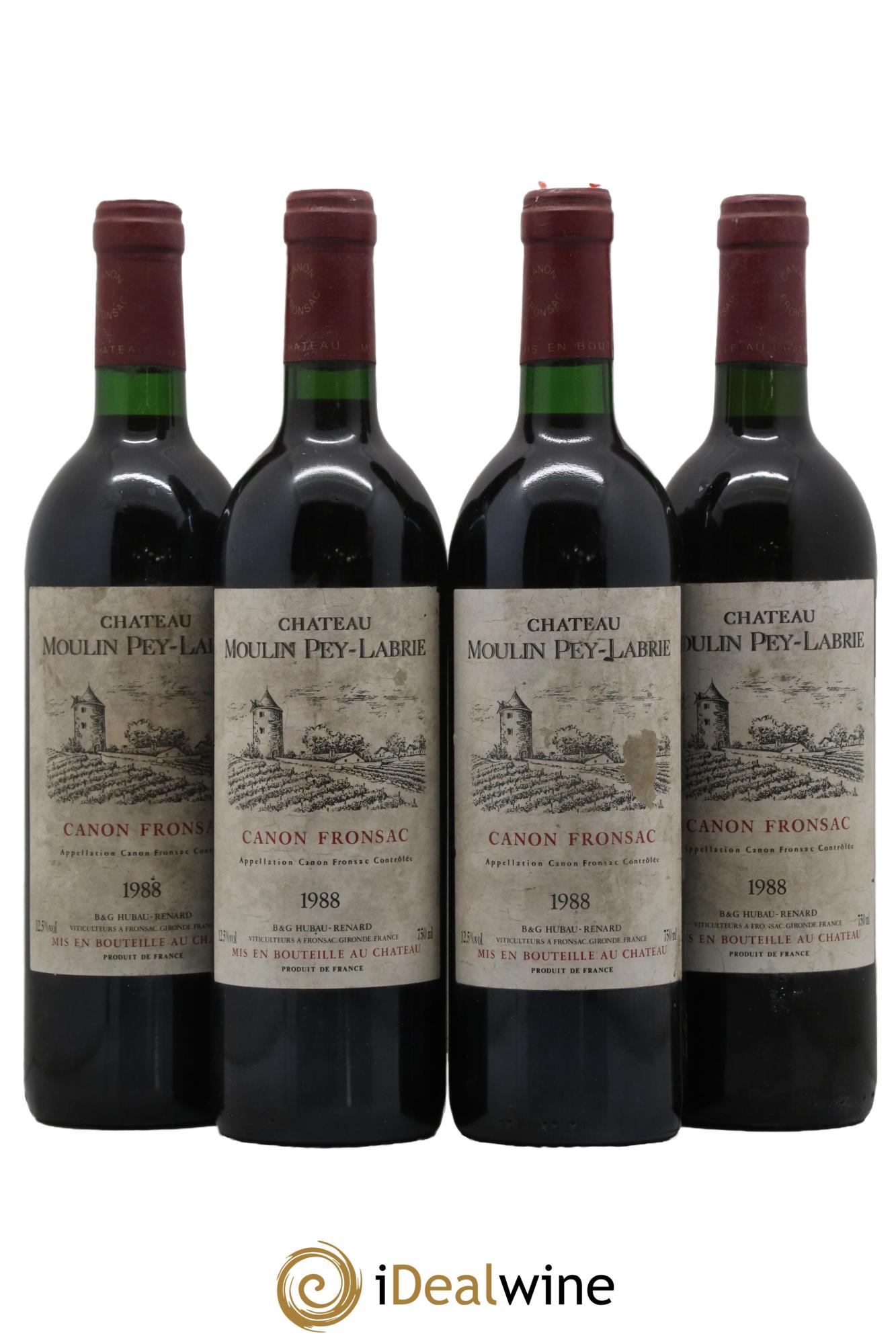 Château Moulin Pey-Labrie 1988 - Lotto di 4 bottiglie - 0