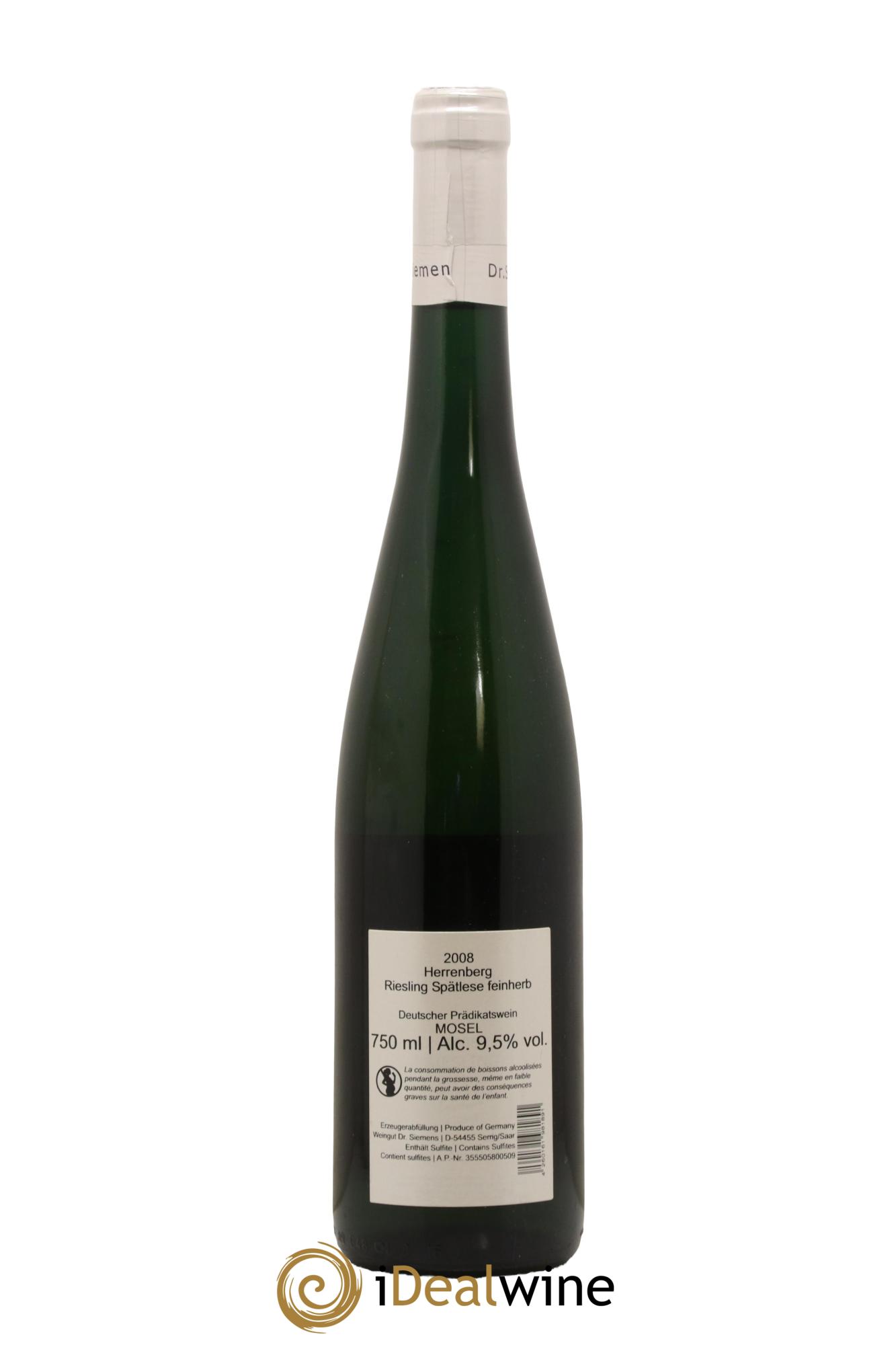 Allemagne Mosel-Saar Riesling Spatlese Feinherb Herrenberg Dr Siemens 2008 - Lot of 1 bottle - 1