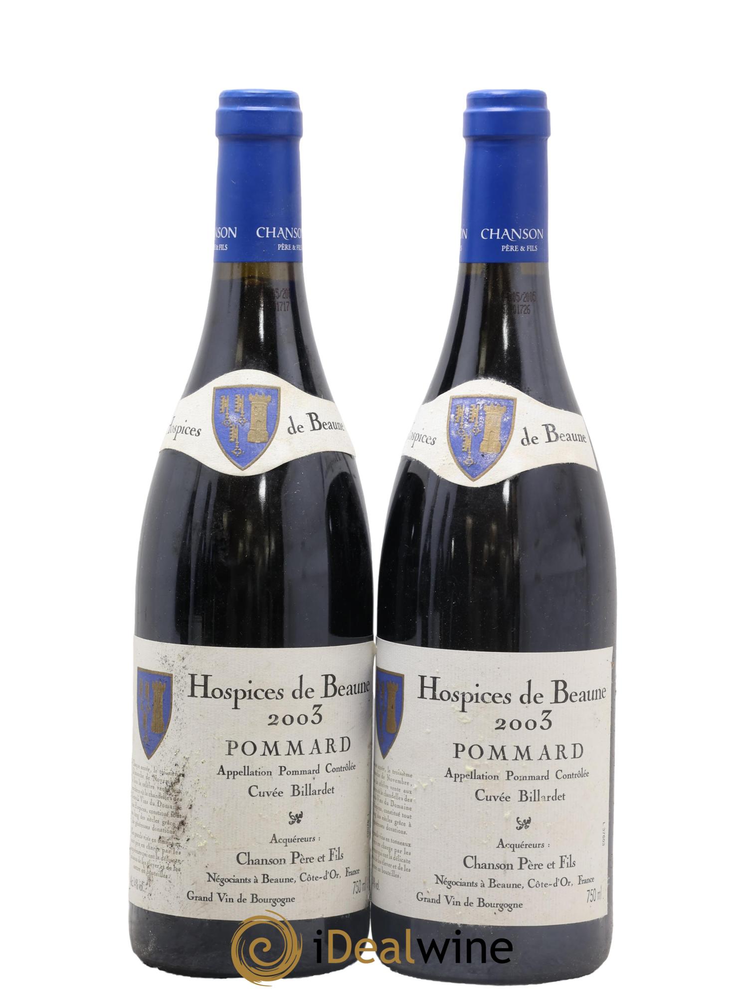 Pommard Hospices de Beaune Chanson Billardet 2003 - Lot of 2 bottles - 0