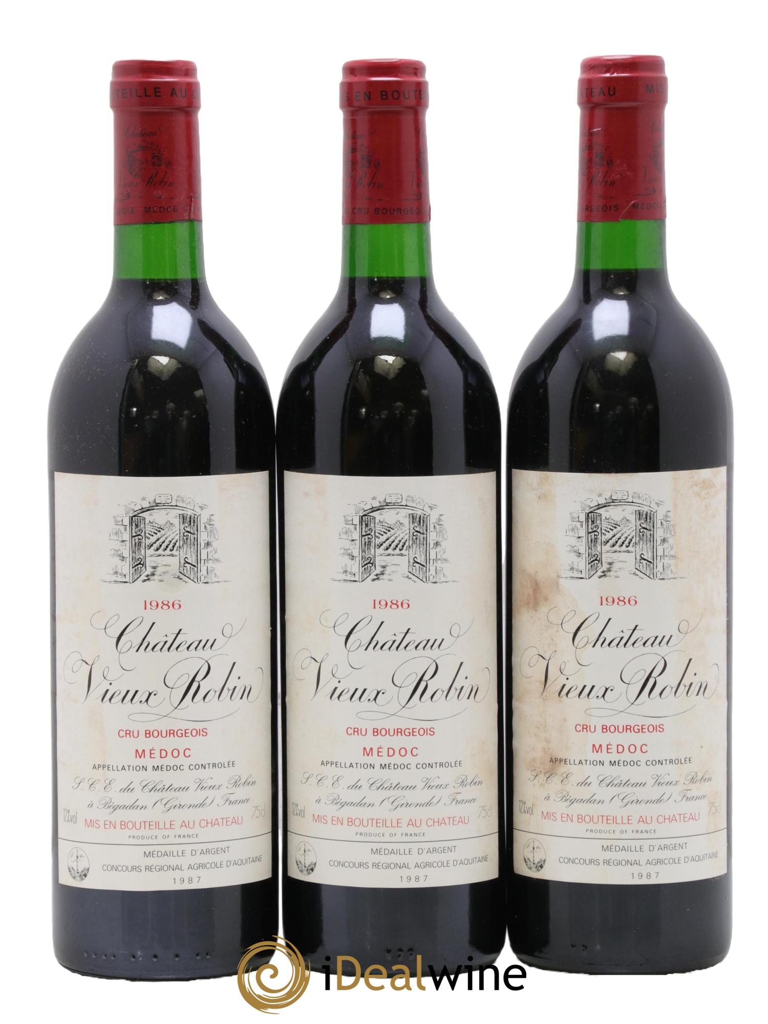 Château Vieux Robin Cru Bourgeois 1986 - Lot de 3 bouteilles - 0