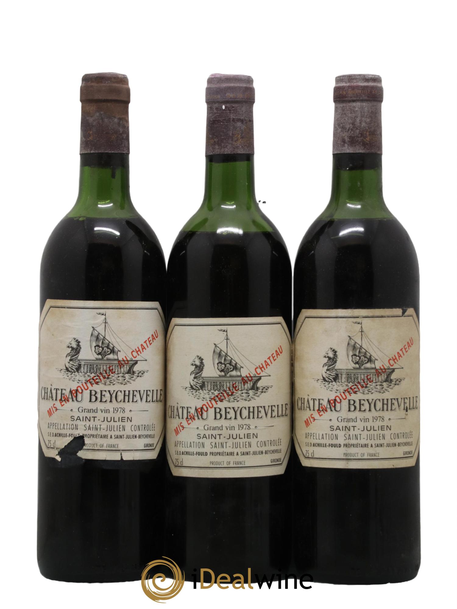 Château Beychevelle 4ème Grand Cru Classé 1978 - Lot de 3 bouteilles - 0