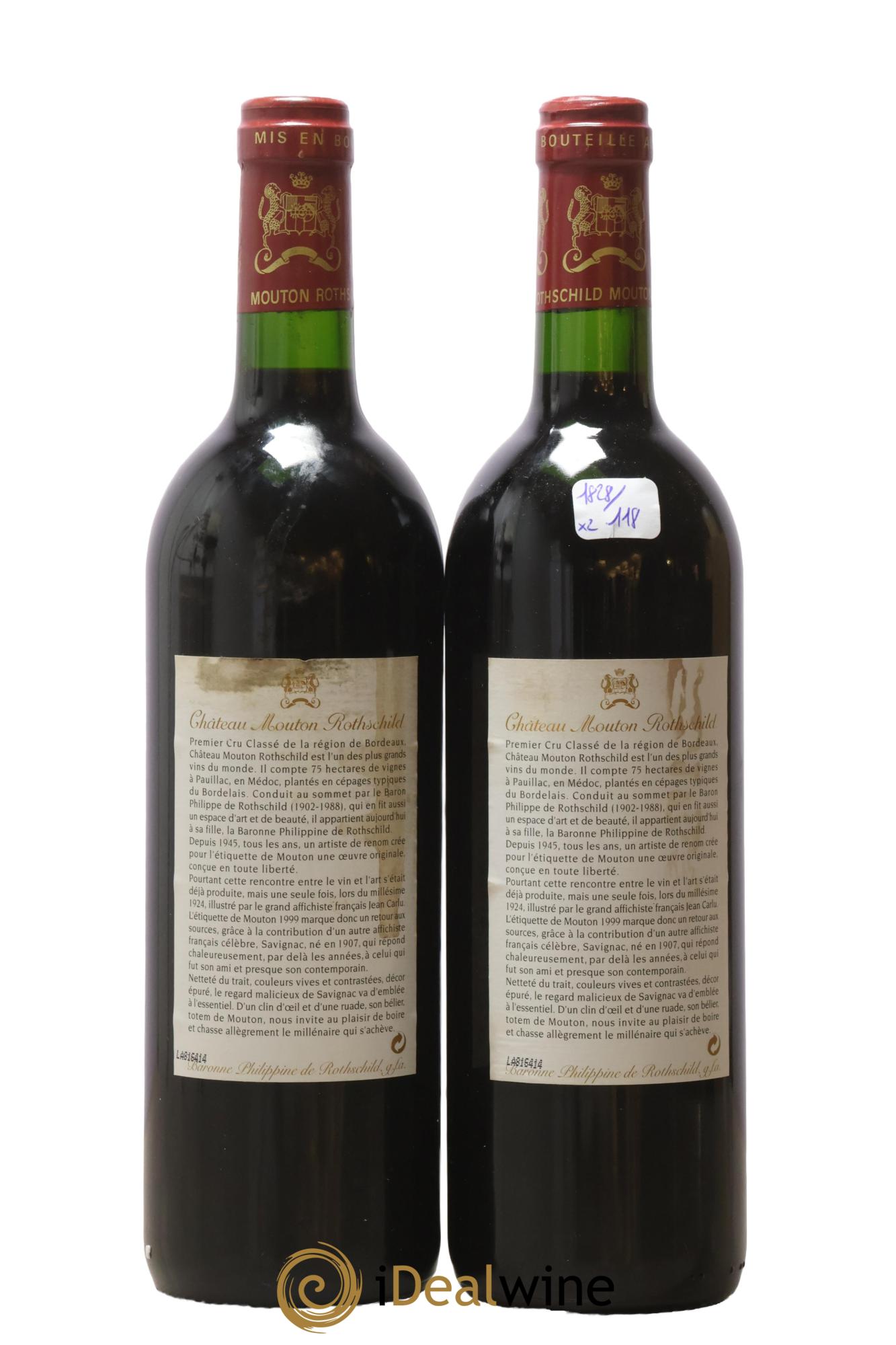 Château Mouton Rothschild 1er Grand Cru Classé 1999 - Lot of 2 bottles - 1