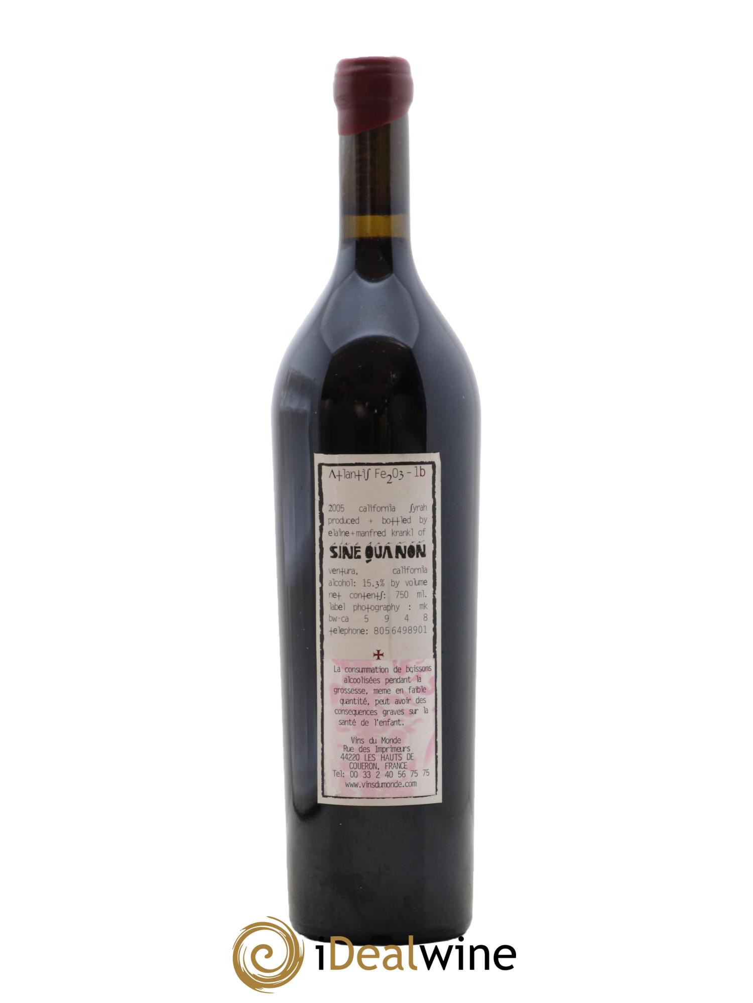 USA Californie Sine Qua Non Atlantis Fe2O3 Syrah Manfred Krankl 1b 2005 - Lot de 1 bouteille - 1