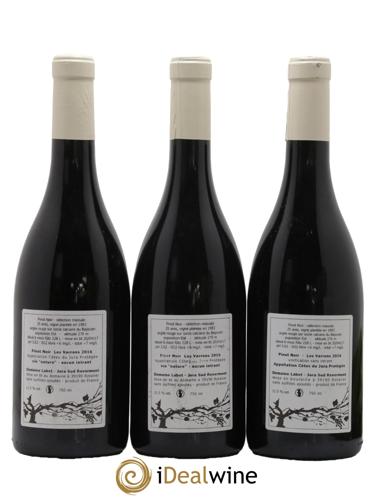 Côtes du Jura Pinot Noir Les Varrons Sélection Massale Romain - Julien  - Charline Labet 2016 - Lot of 3 bottles - 1