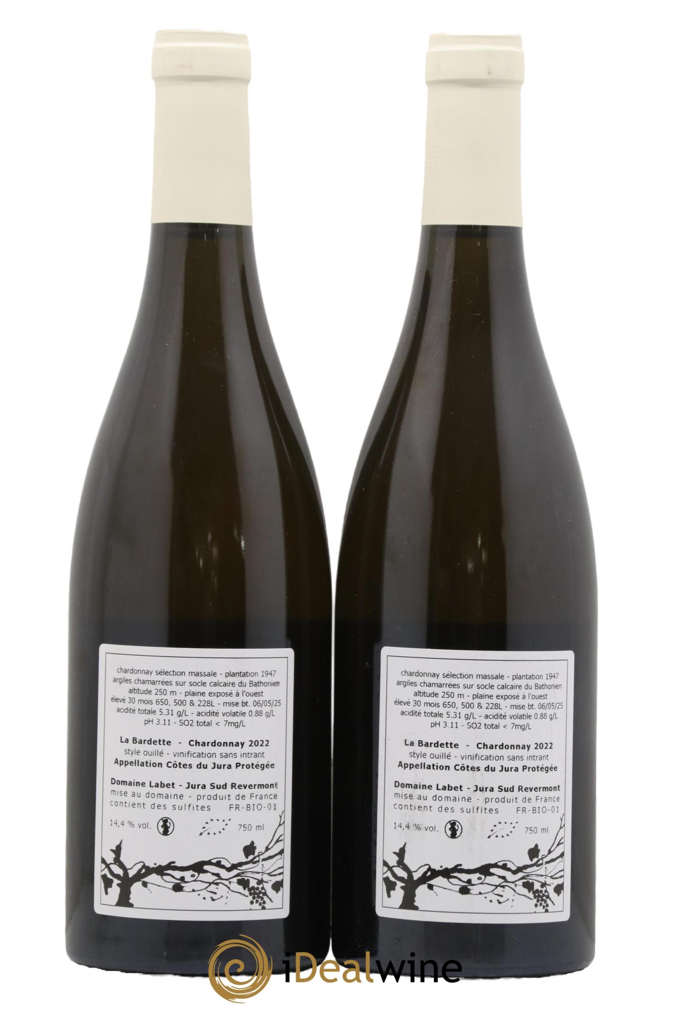 Côtes du Jura Chardonnay La Bardette Romain - Julien  - Charline Labet 2022 - Posten von 2 Flaschen - 1