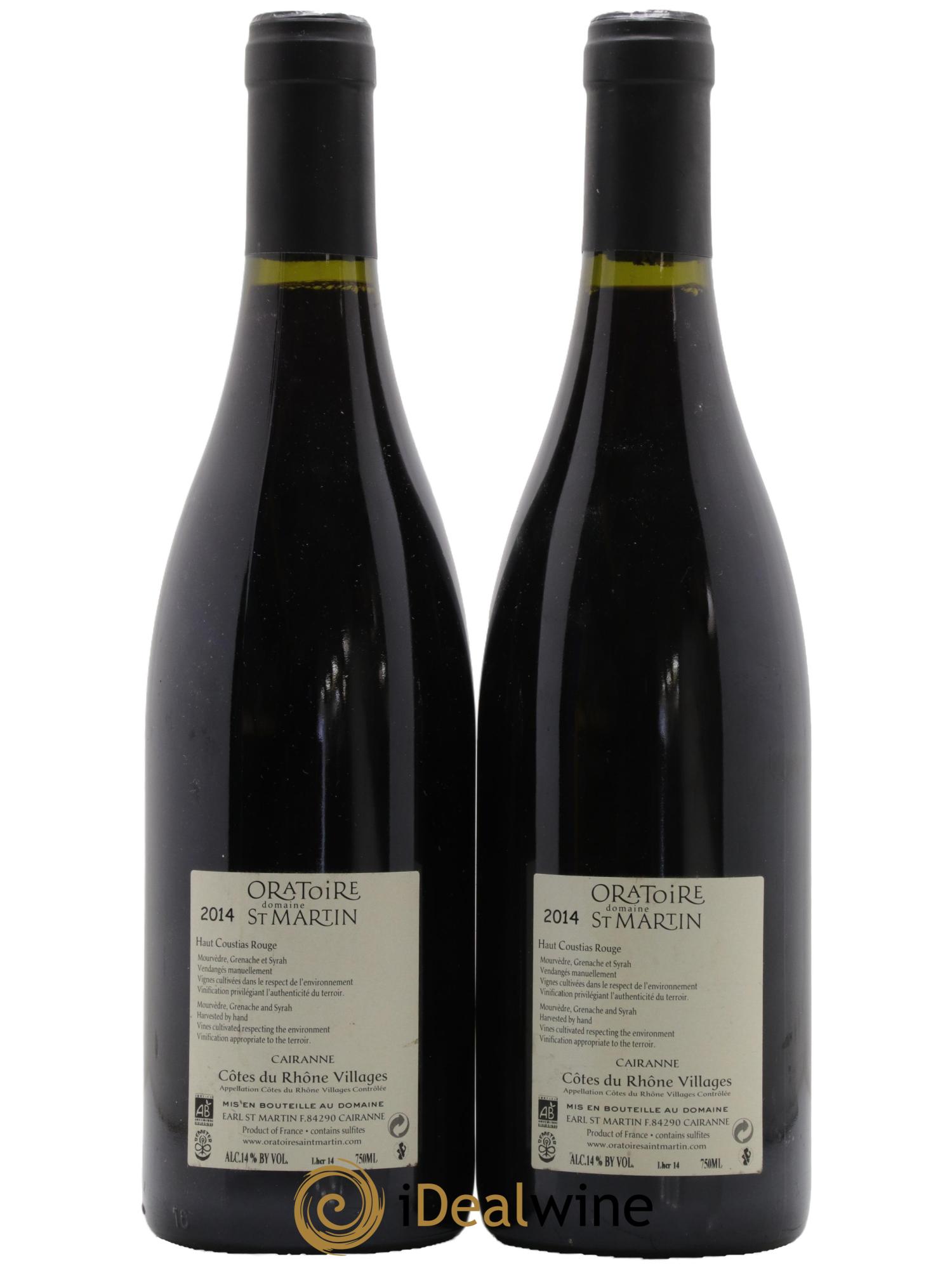 Cairanne Haut-Coustias Oratoire Saint-Martin - Frédéric et François Alary 2014 - Lot de 2 bouteilles - 1