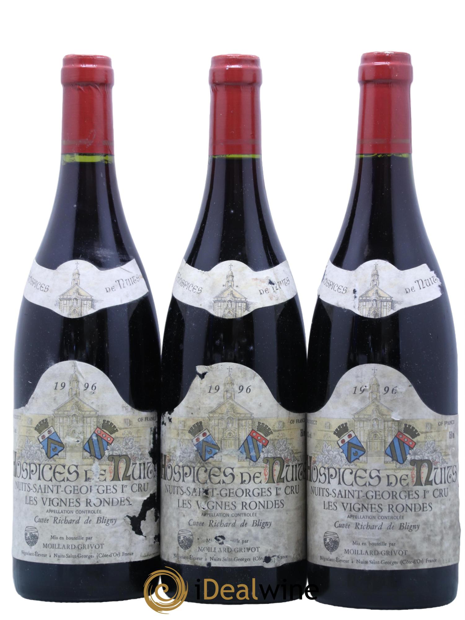 Nuits-Saint-Georges 1er Cru Hospices De Nuits Les Vignes Rondes Cuvee Richard De Bligny Moillard Grivot 1996 - Lot de 3 bouteilles - 0
