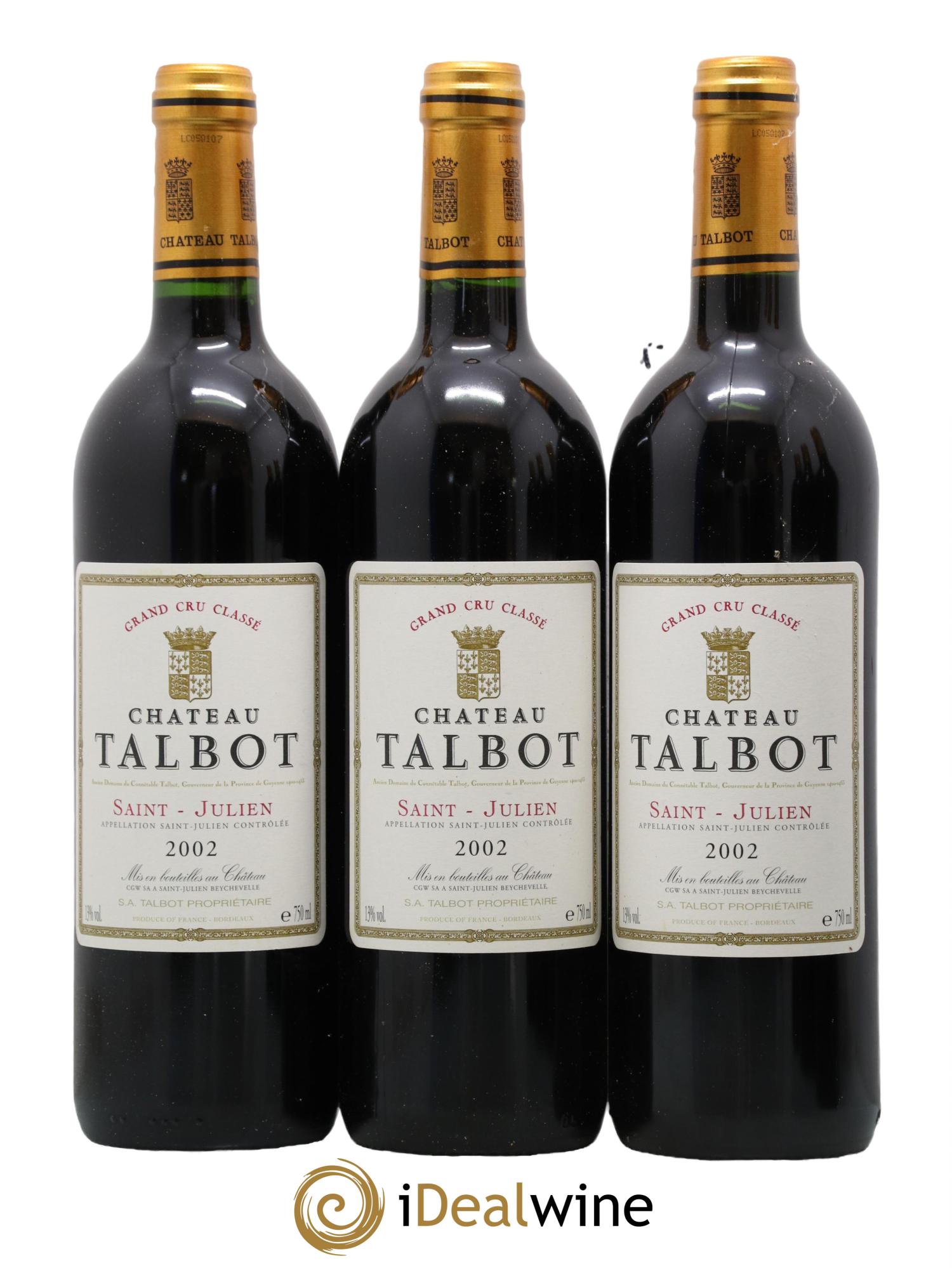 Château Talbot 4ème Grand Cru Classé 2002 - Lot de 6 bouteilles - 1