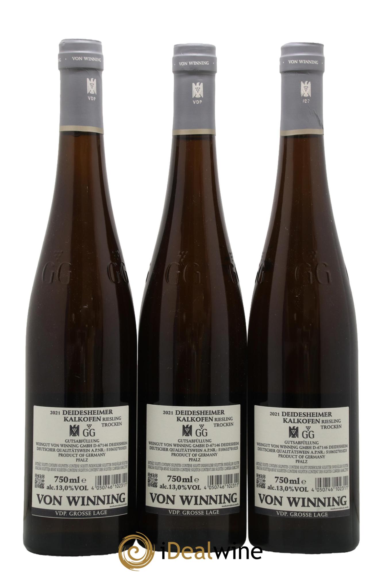 Allemagne Pfalz Riesling Deidesheimer Kalkofen GG Von Winning 2021 - Lot de 3 bouteilles - 1