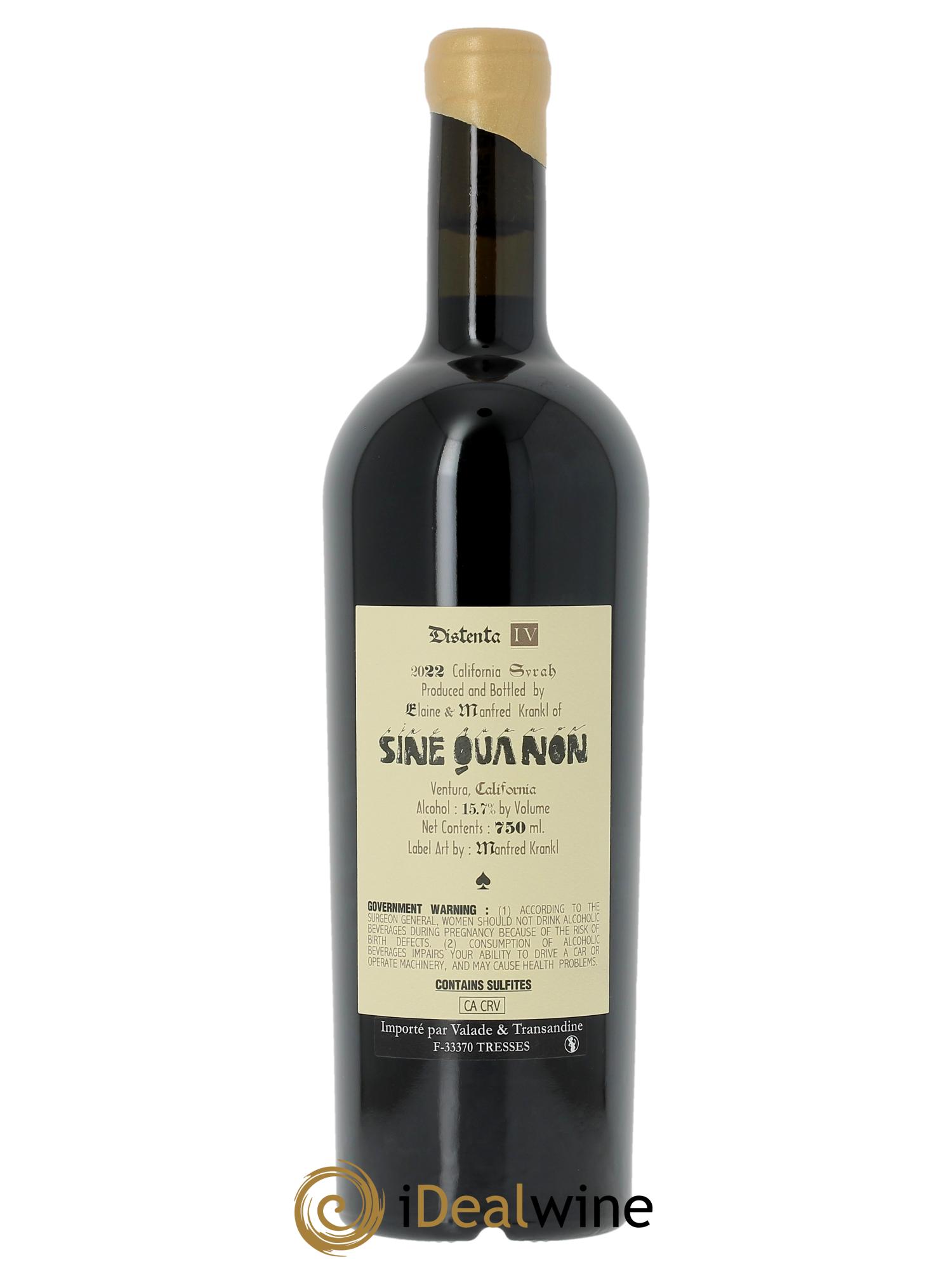 Californie Sine Qua Non Distenta IV Syrah  2022 - Lot de 1 bouteille - 1