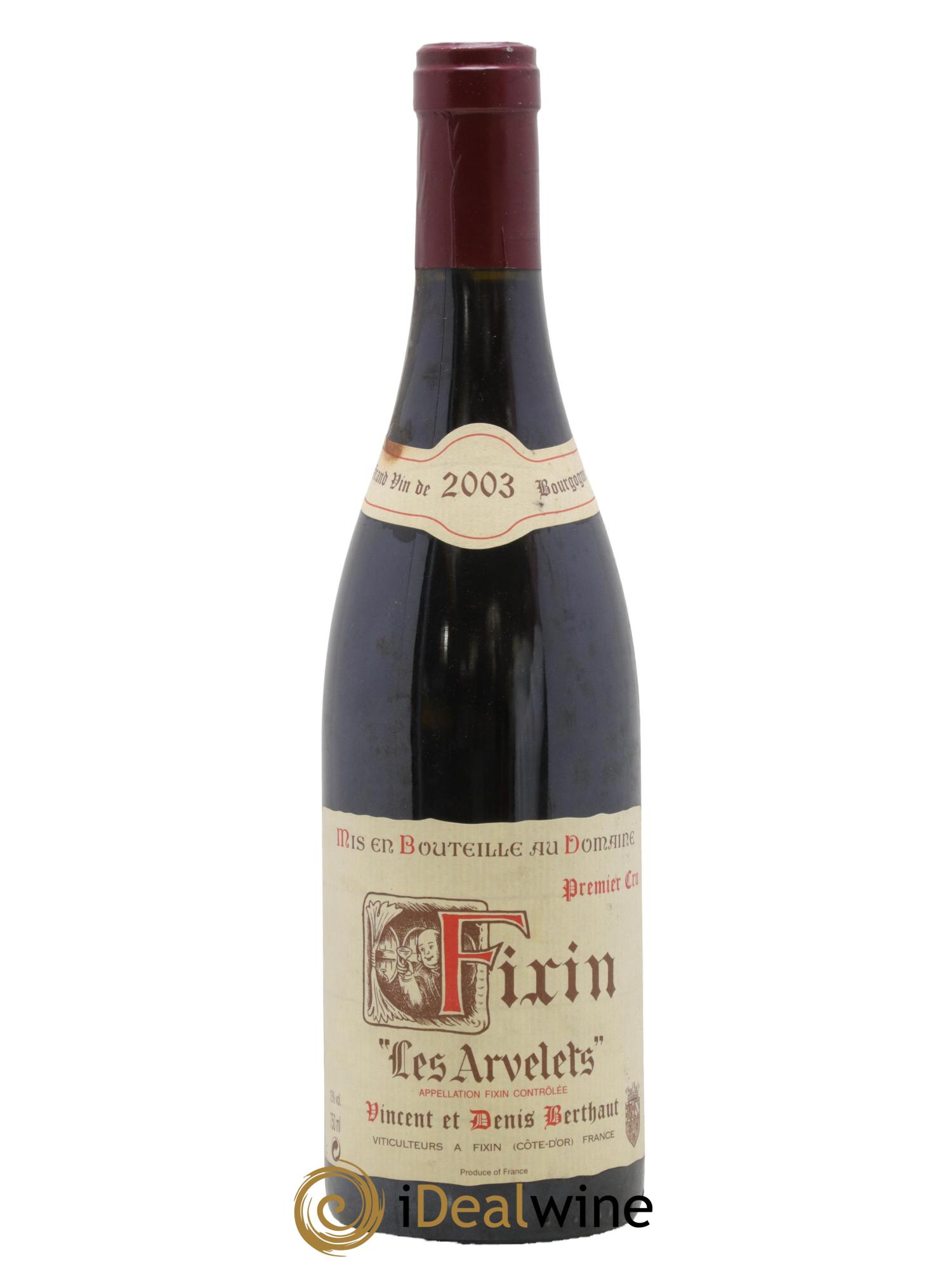 Fixin 1er Cru Les Arvelets Vincent et Denis Berthaut 2003 - Lot de 1 bouteille - 0
