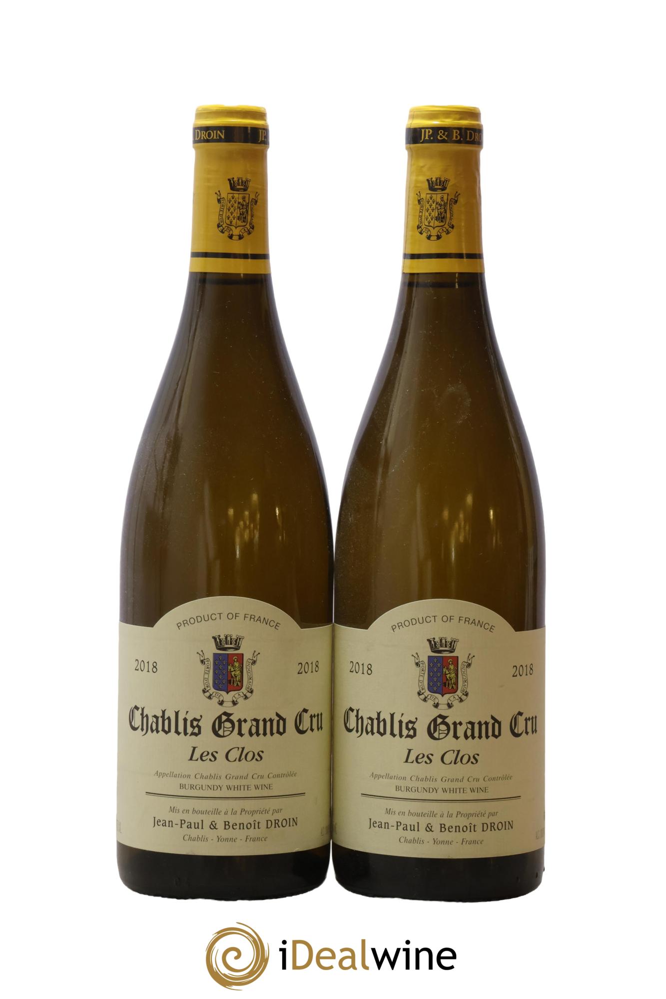 Chablis Grand Cru Les Clos Jean-Paul & Benoît Droin (Domaine) 2018 - Lotto di 2 bottiglie - 0