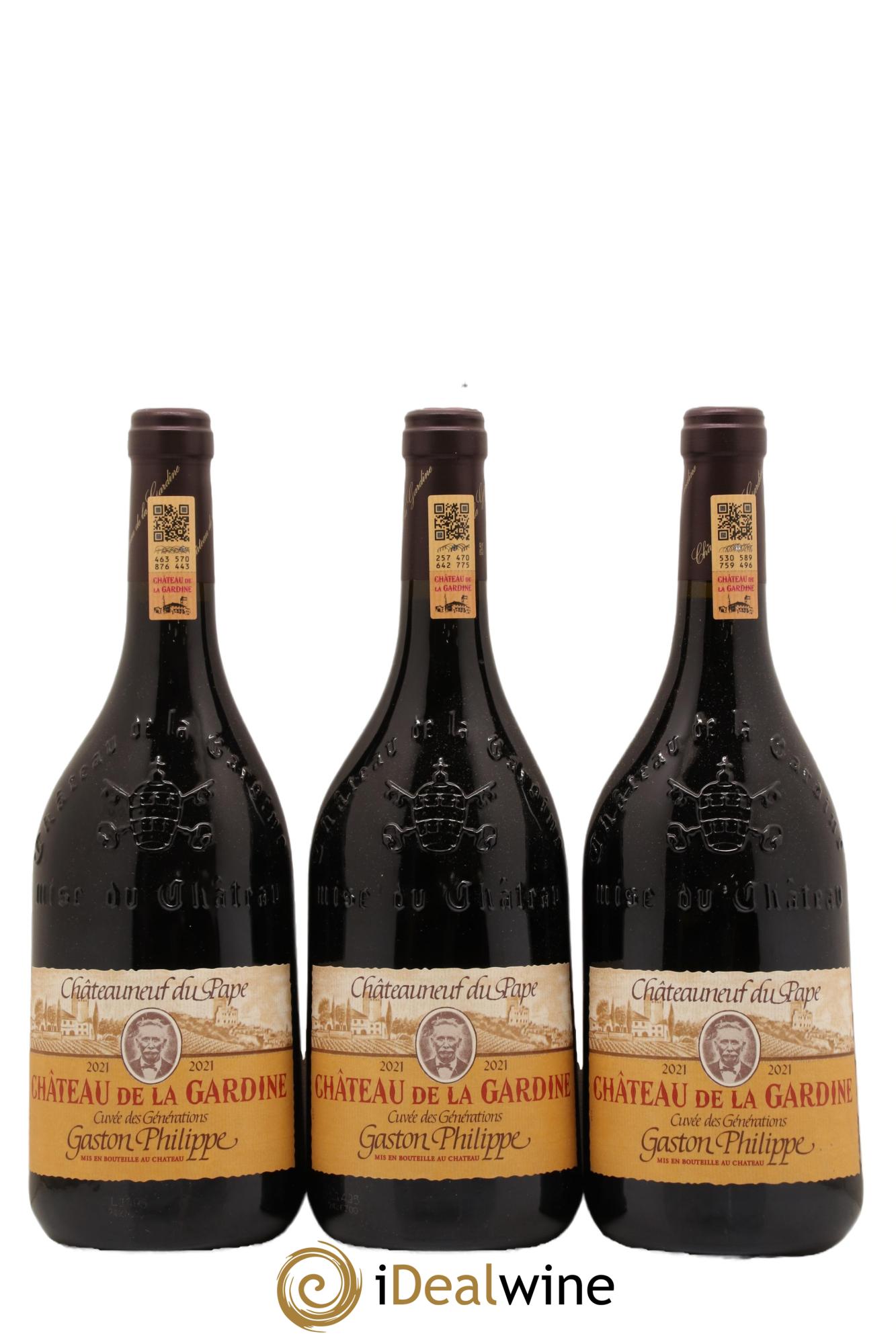 Châteauneuf-du-Pape Château de La Gardine Cuvée des Générations Gaston Philippe Famille Brunel 2021 - Lot de 3 bouteilles - 0