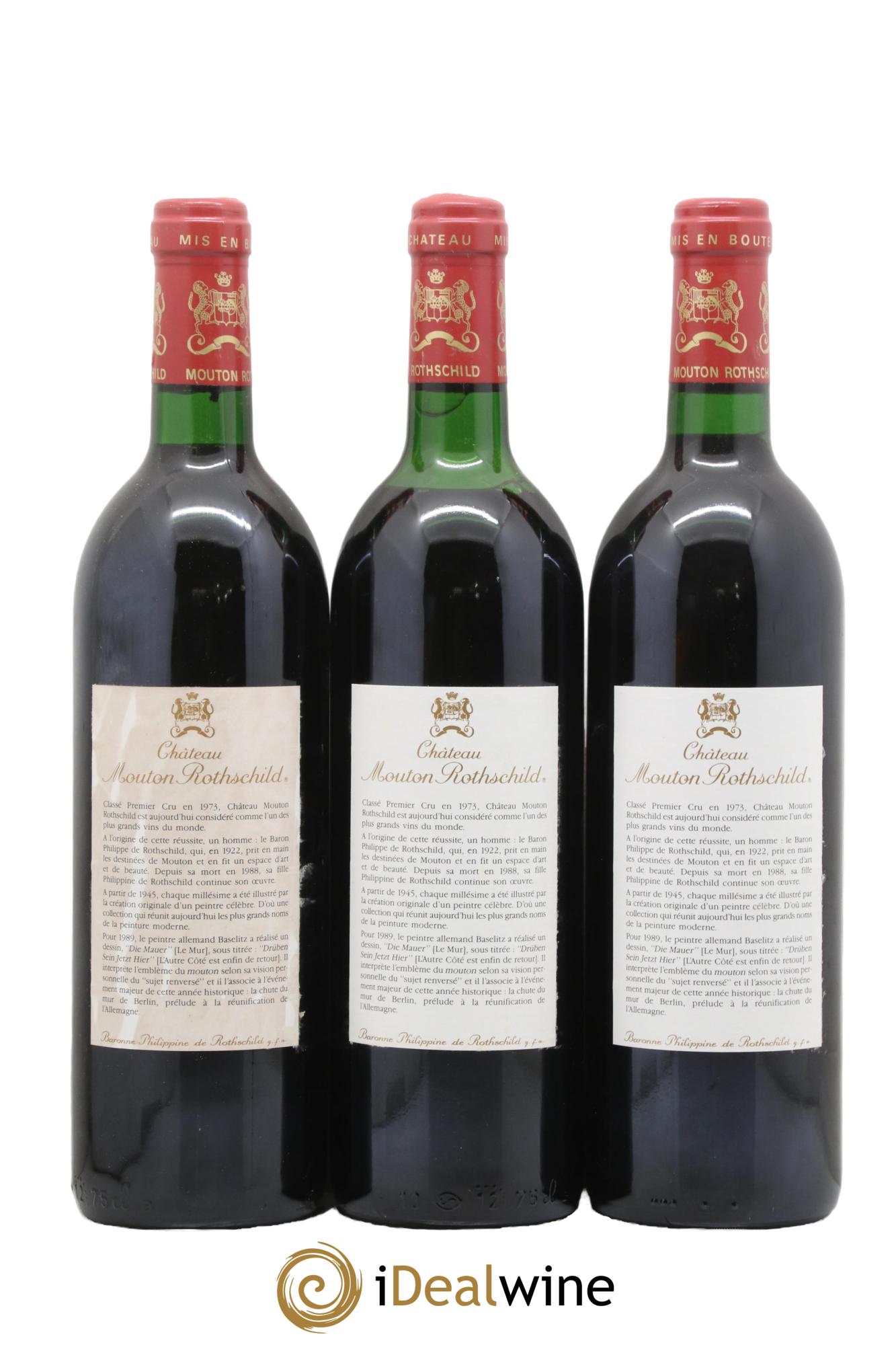 Château Mouton Rothschild 1er Grand Cru Classé 1989 - Lot de 3 bouteilles - 1