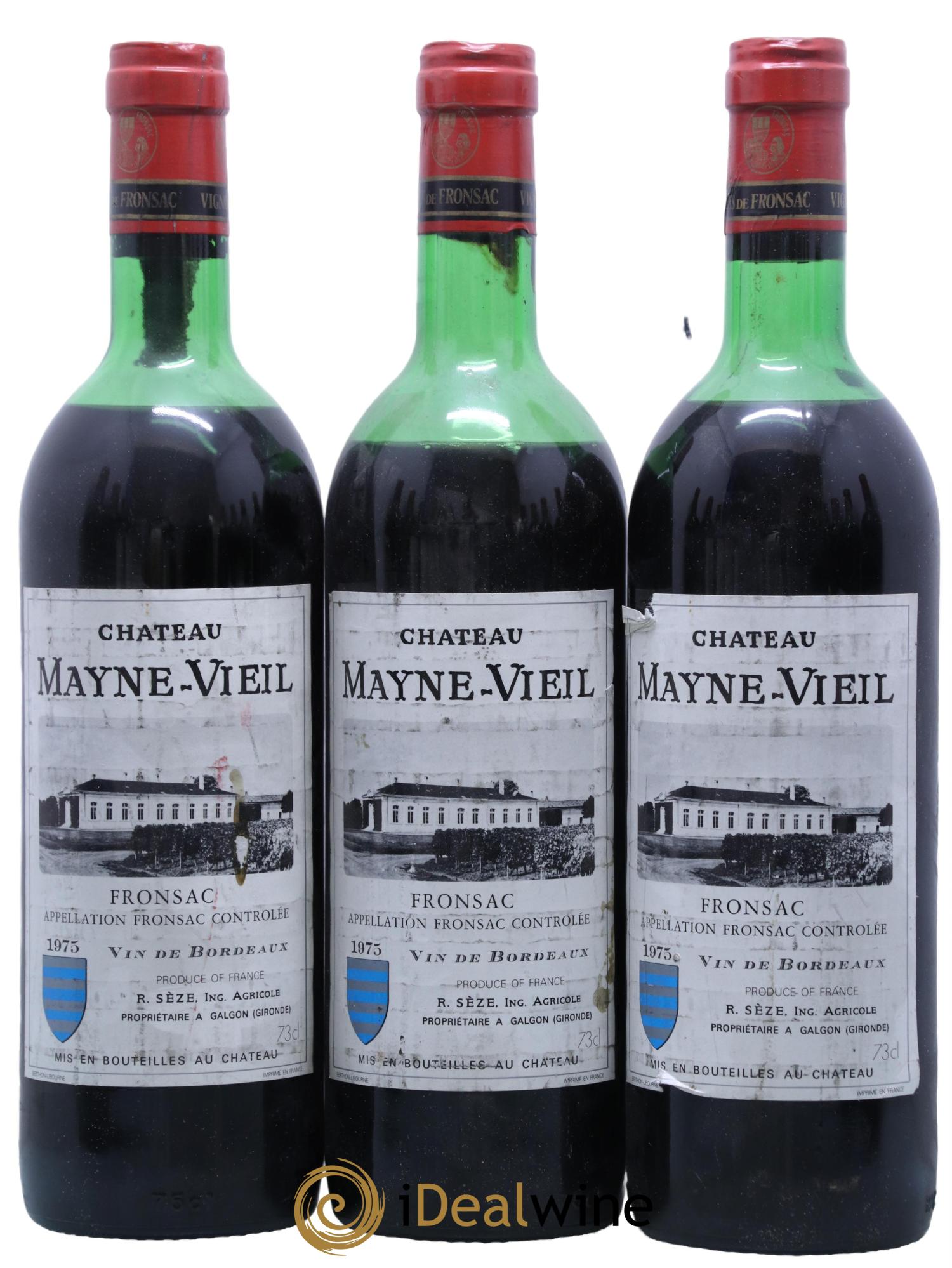 Fronsac Chateau Mayne Vieil 1975 - Lot de 3 bouteilles - 0