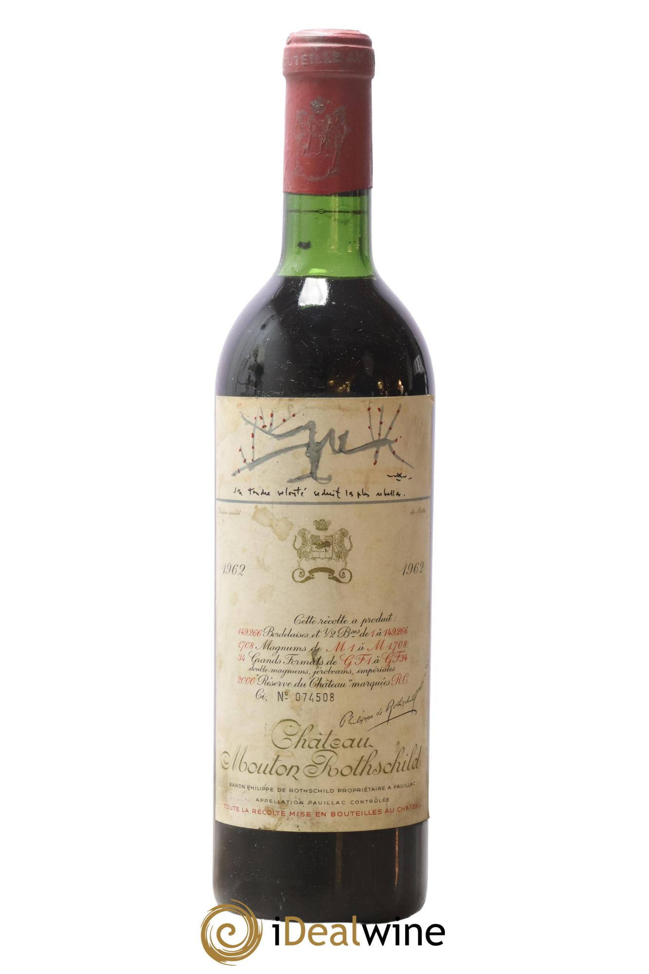 Château Mouton Rothschild 1er Grand Cru Classé 1962 - Lot de 1 bouteille - 0