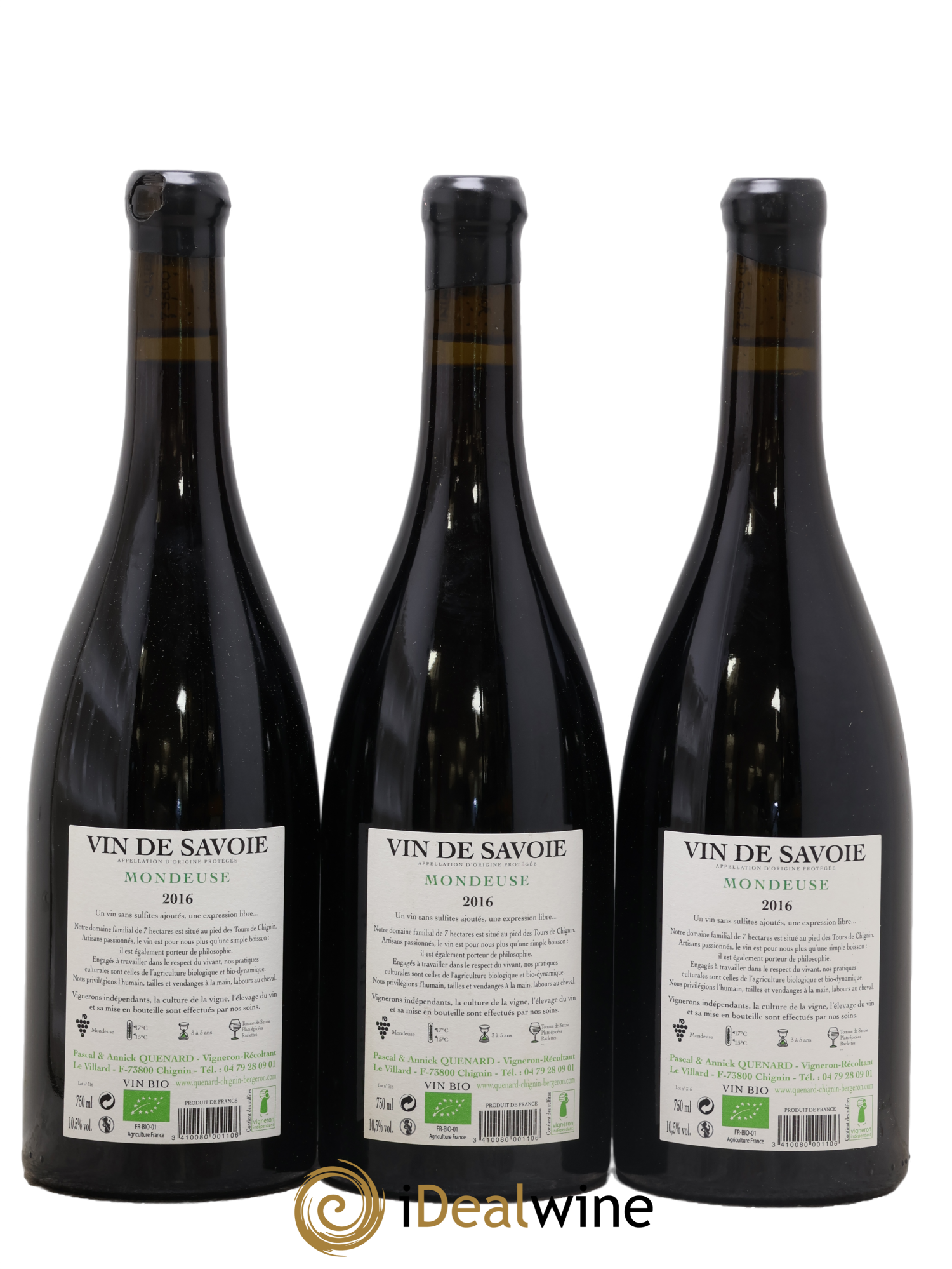 Vin de Savoie Mondeuse Lunatique Domaine Pascal Et Annick Quénard 2016 - Lot of 3 bottles - 1