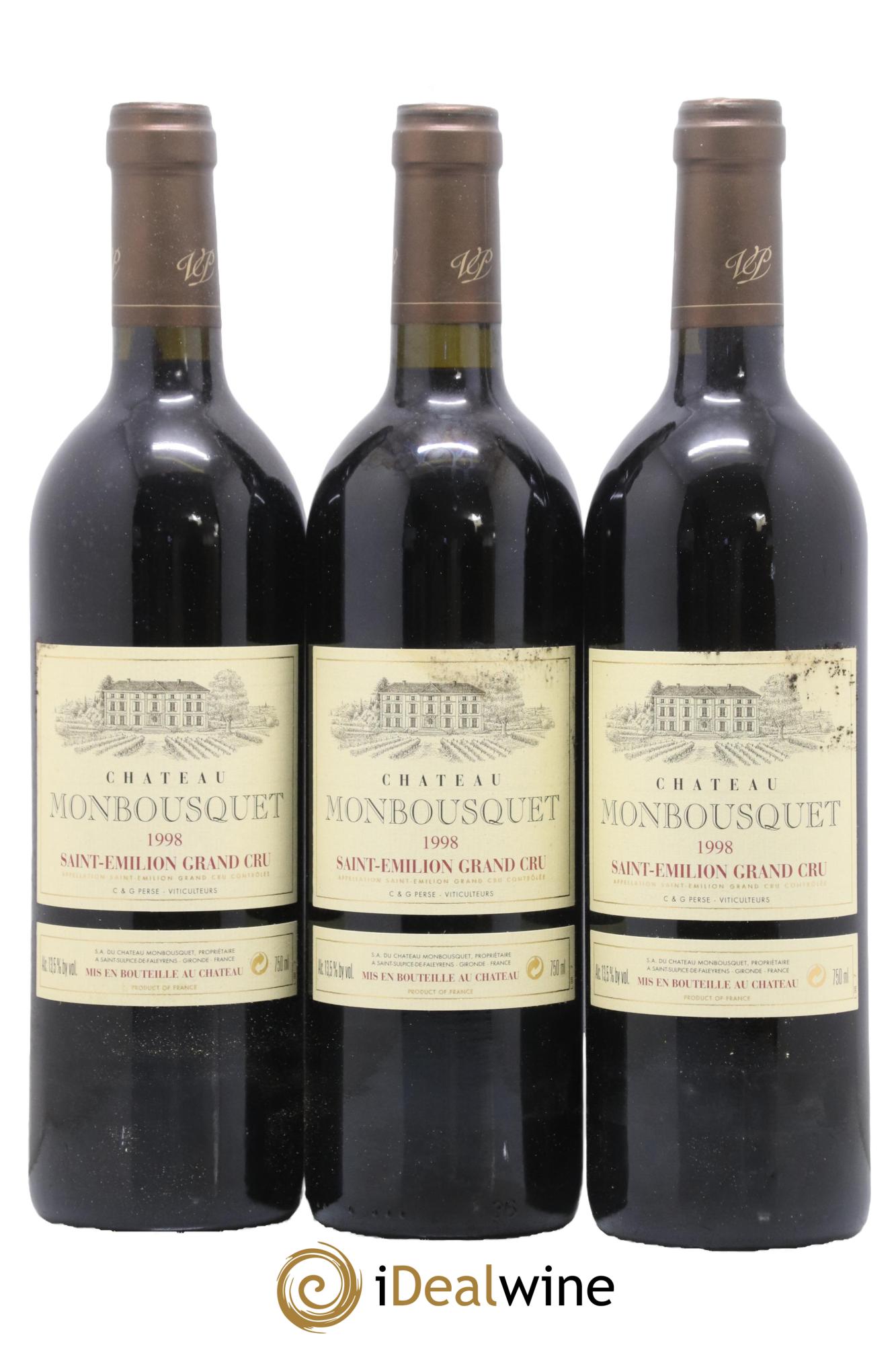 Château Monbousquet Grand Cru Classé 1998 - Lot de 3 bouteilles - 0