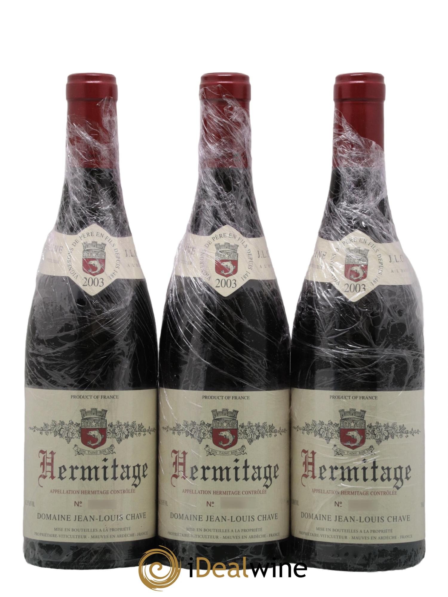 Hermitage Jean-Louis Chave 2003 - Posten von 3 Flaschen - 0