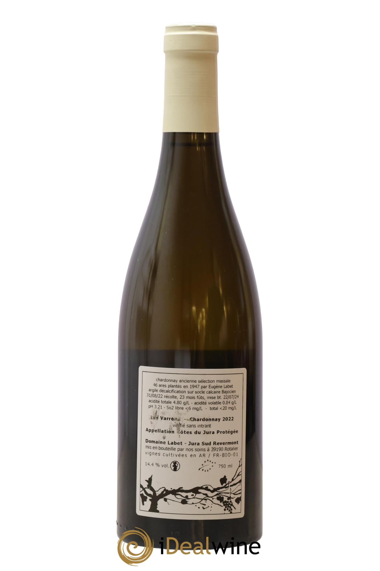 Côtes du Jura Chardonnay Les Varrons Romain - Julien - Charline Labet 2022 - Lot de 1 bouteille - 1
