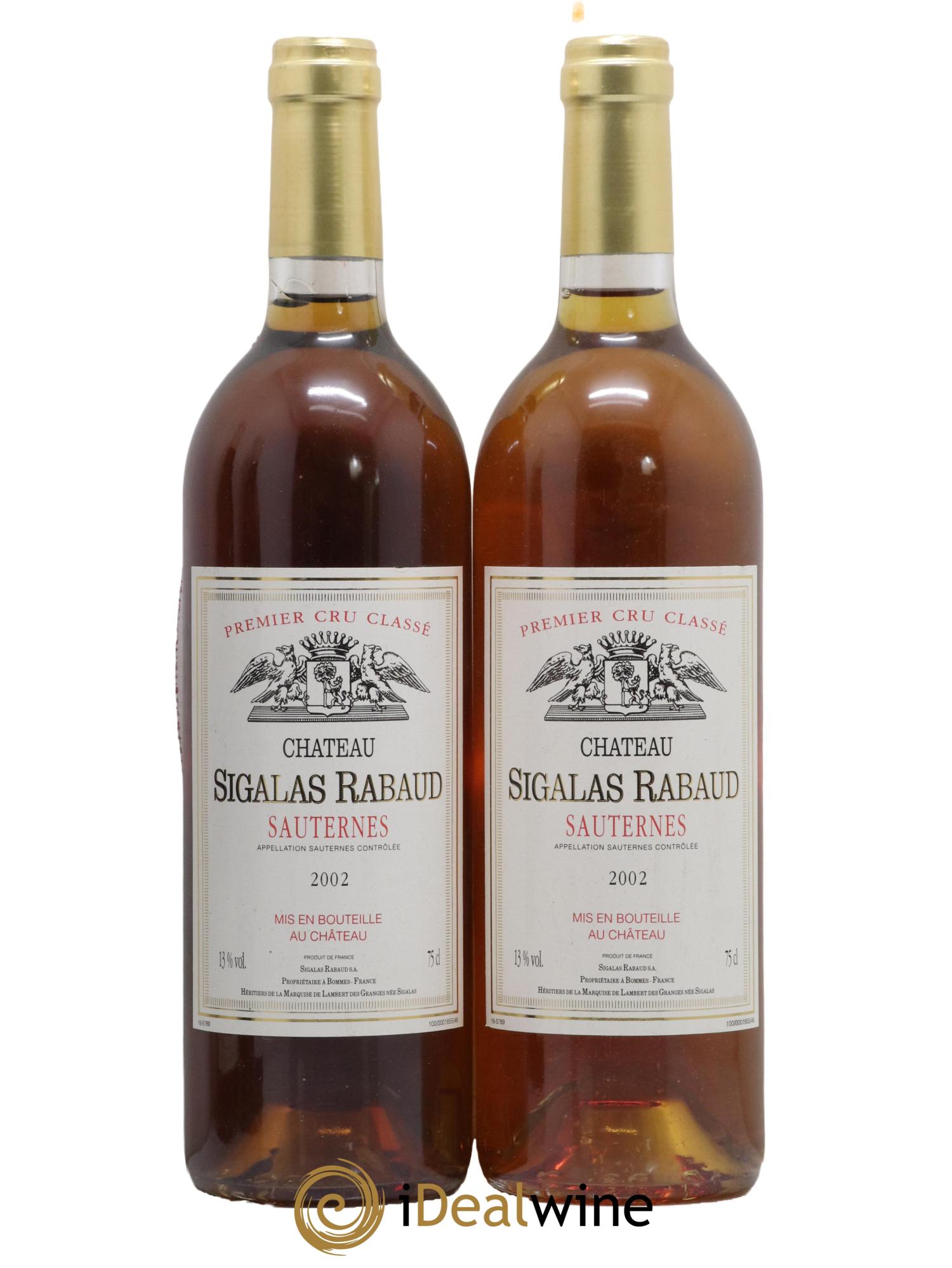 Château Sigalas Rabaud 1er Grand Cru Classé 2002 - Lotto di 2 bottiglie - 0