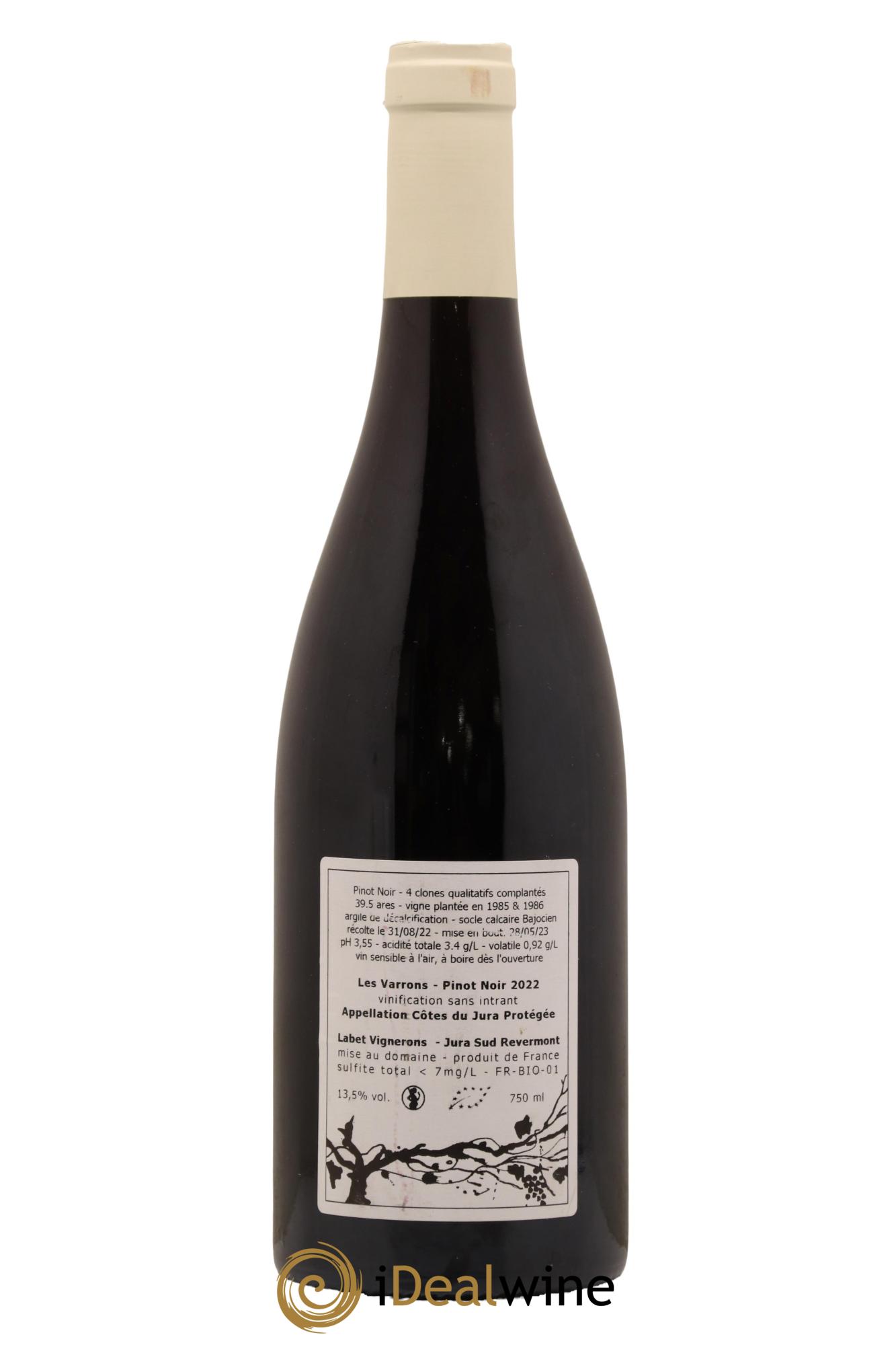 Côtes du Jura Pinot Noir Les Varrons Sélection Massale Romain - Julien - Charline Labet 2022 - Lot de 1 bouteille - 1
