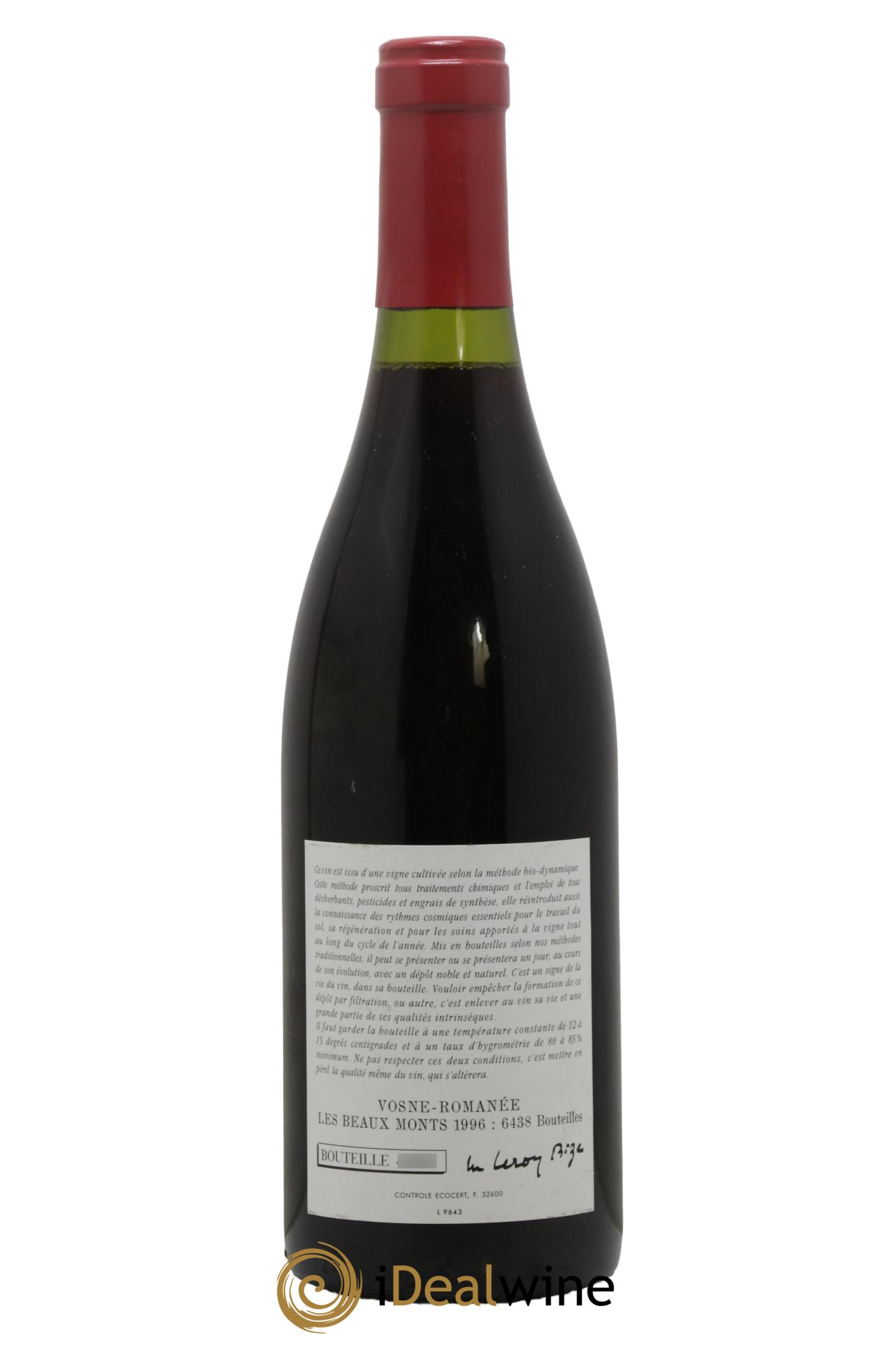 Vosne-Romanée 1er Cru Les Beaux-Monts Leroy (Domaine) 1996 - Lot de 1 bouteille - 1