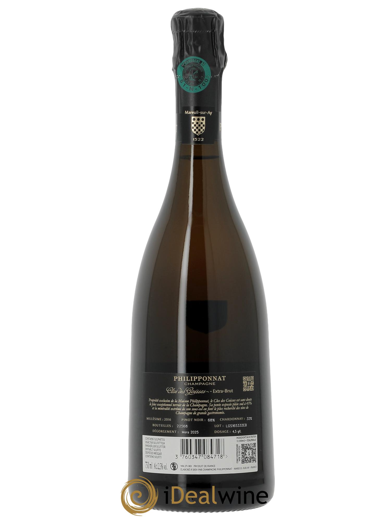 Clos des Goisses Philipponnat 2016 - Lot de 1 bouteille - 2