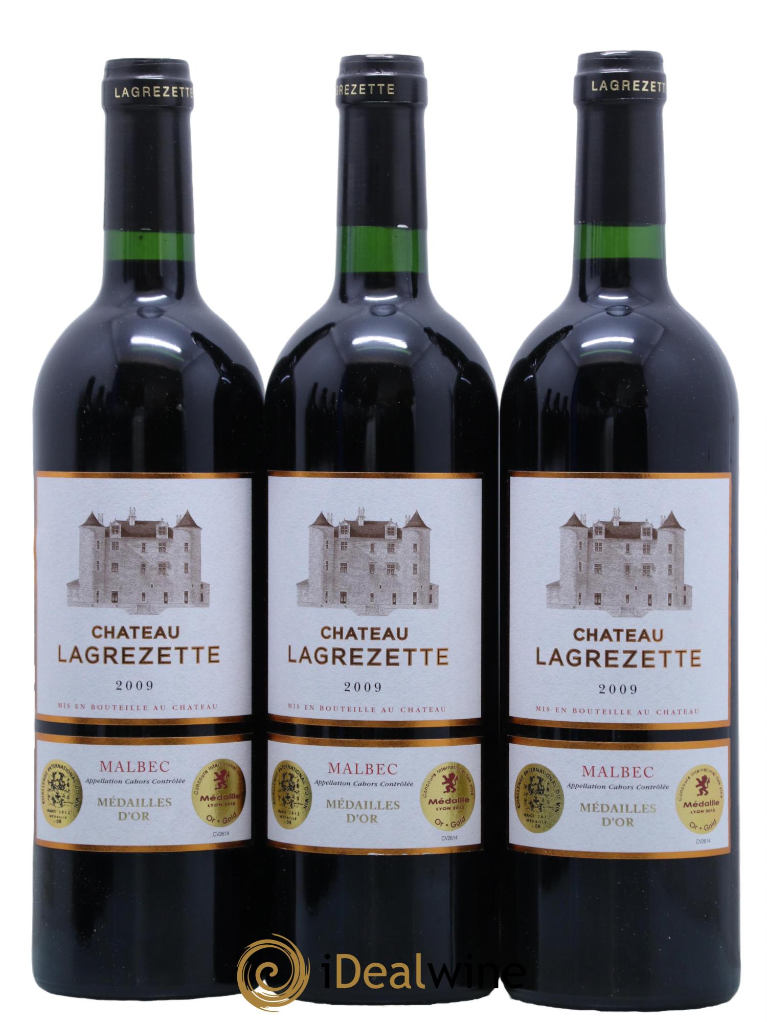 Cahors Château Lagrezette Alain Dominique Perrin 2009 - Lot de 3 bouteilles - 0
