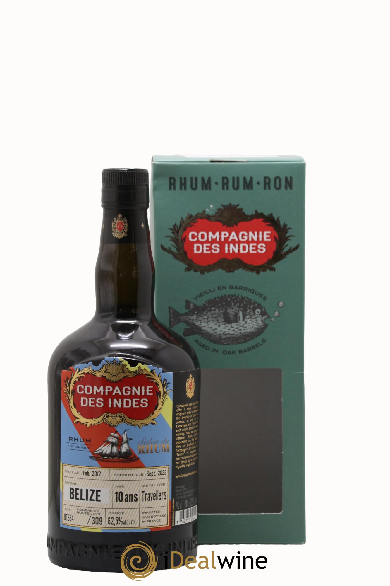 Rhum Travellers 10ans Bélize Compagnie Des Indes - Lot de 1 bouteille - 0