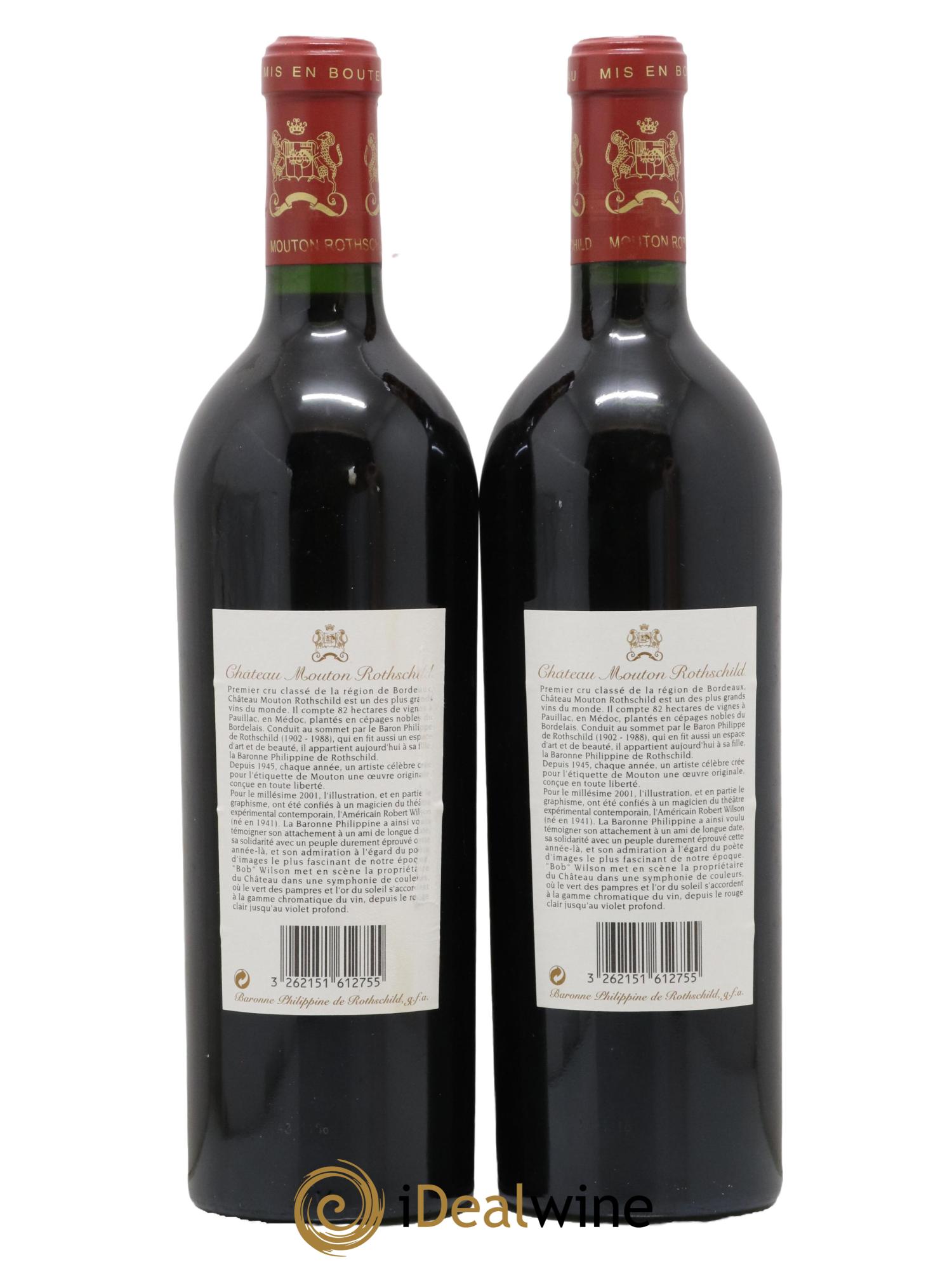 Château Mouton Rothschild 1er Grand Cru Classé 2001 - Lot de 2 bouteilles - 1