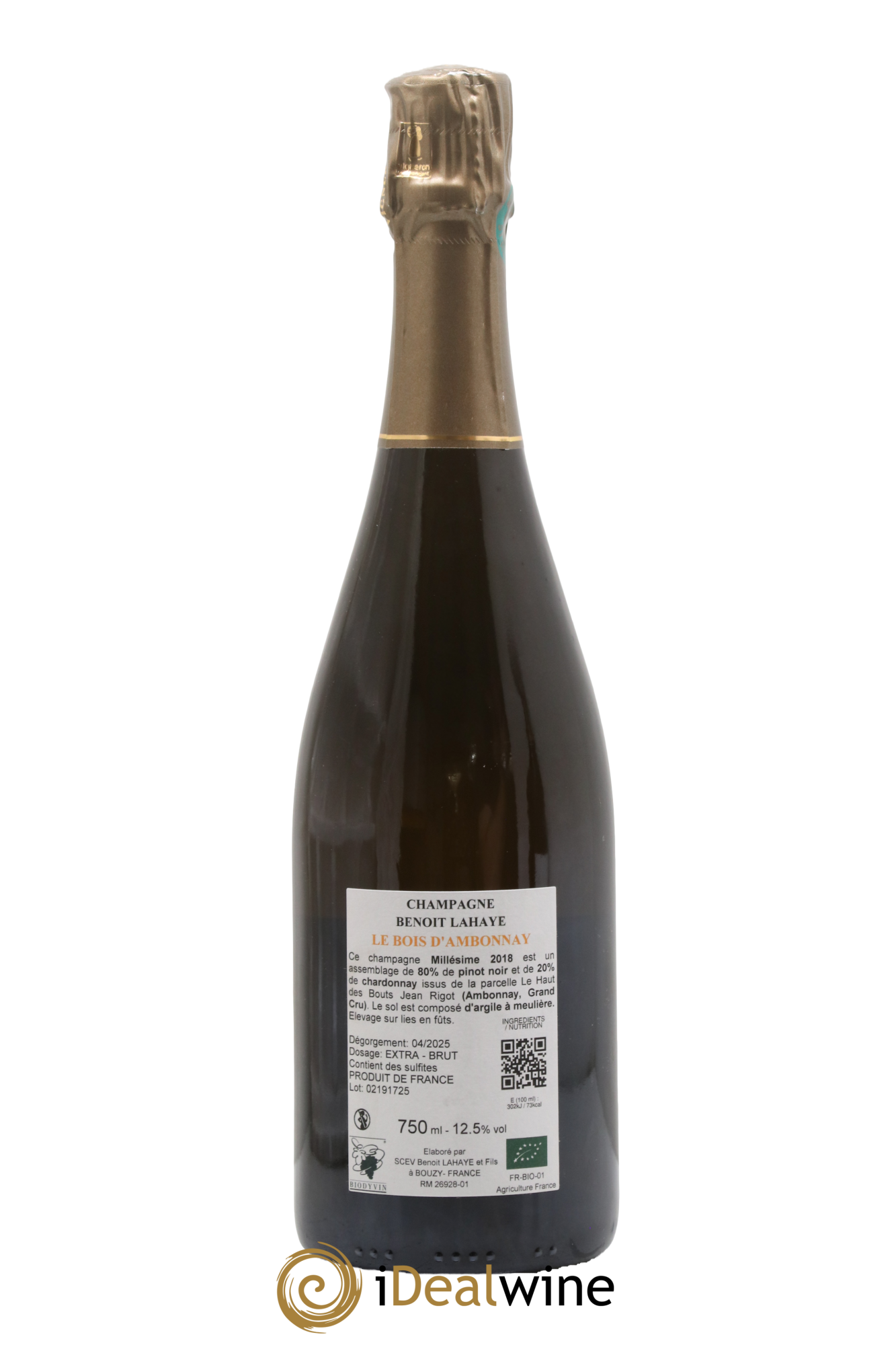 Champagne Grand Cru Le Bois d'Ambonnay (parcellaire millésime 2018) Benoît Lahaye 2018 - Lot de 1 bouteille - 1