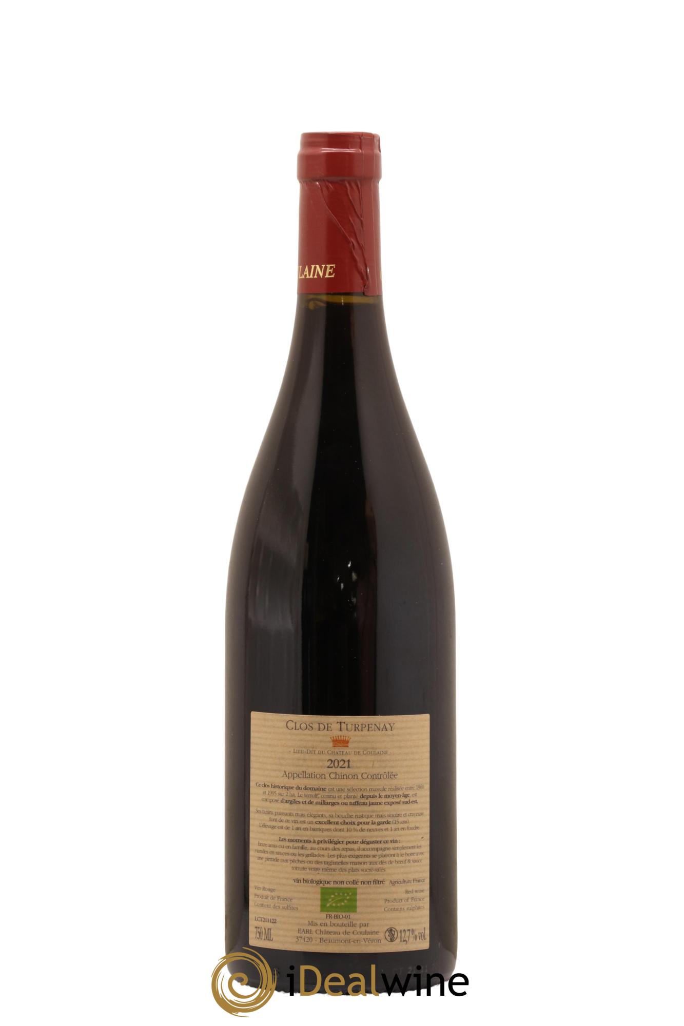 Chinon Clos De Turpenay Chateau De Coulaine 2021 - Lot de 1 bouteille - 1